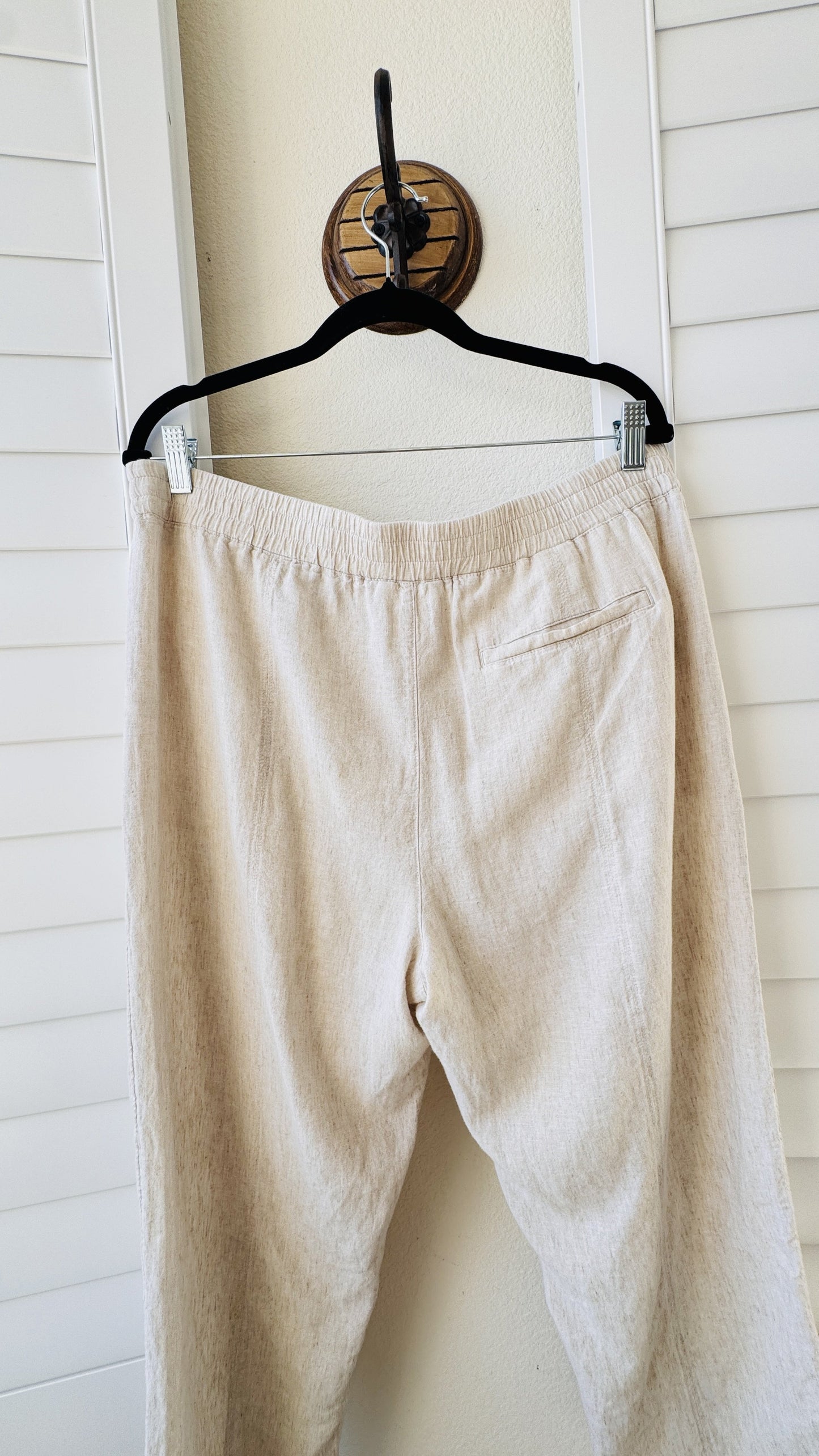 Caslon Linen Blend Elastic Waist Crop Pants in Oatmeal - Size L