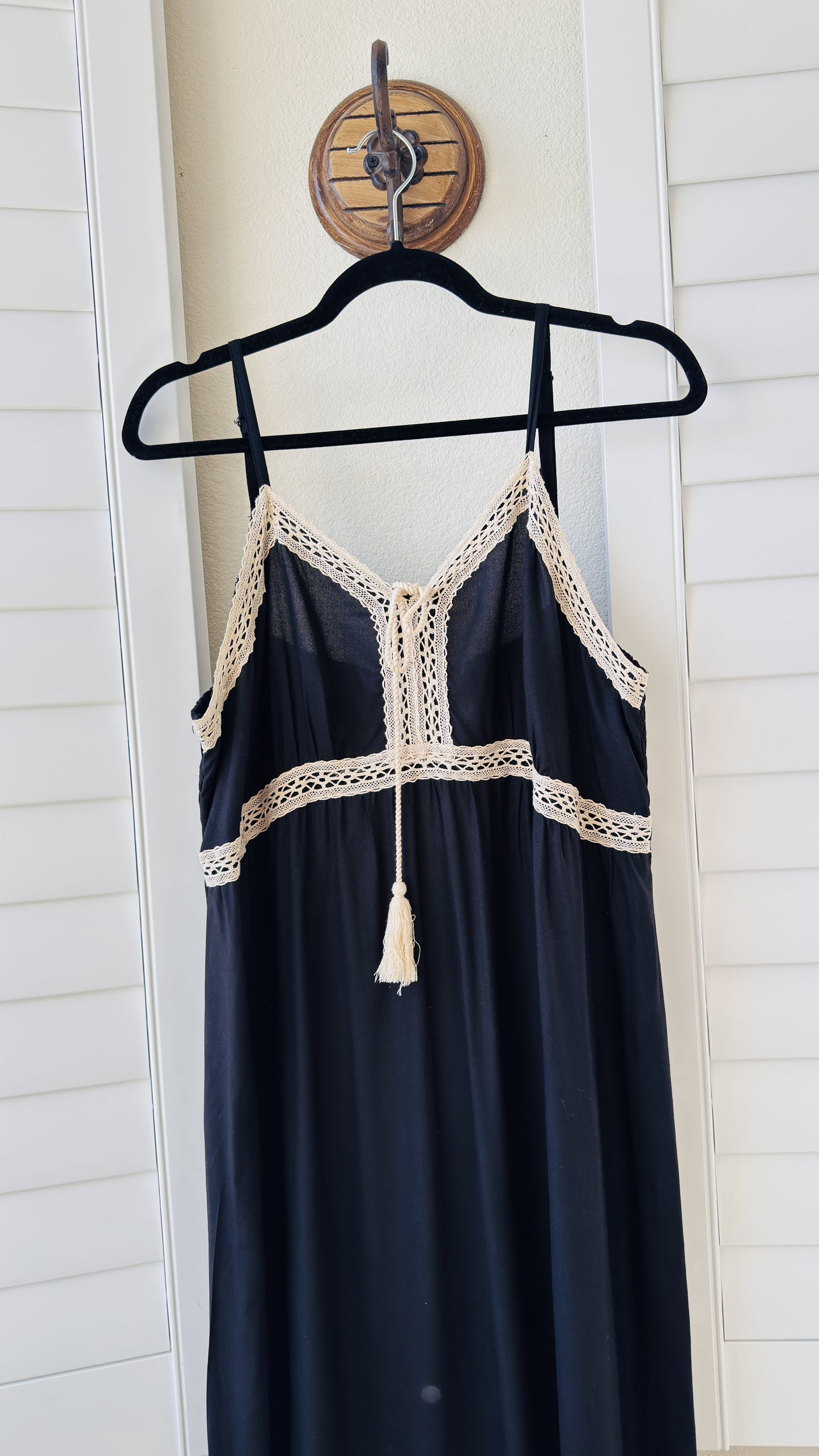 1.STATE Black Crochet Trim Maxi Dress Size XL