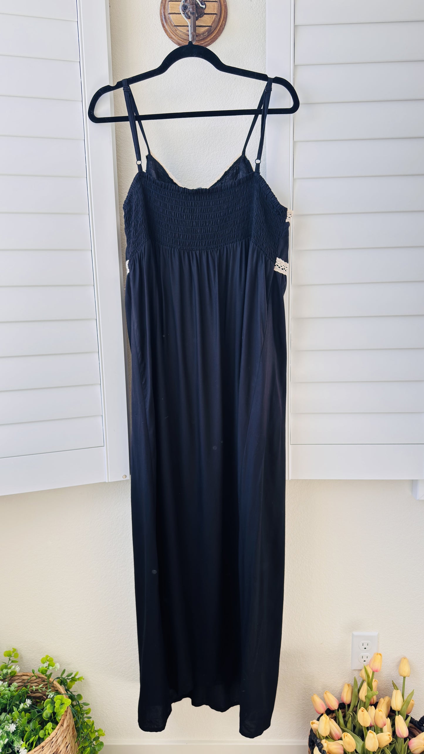 1.STATE Black Crochet Trim Maxi Dress Size XL