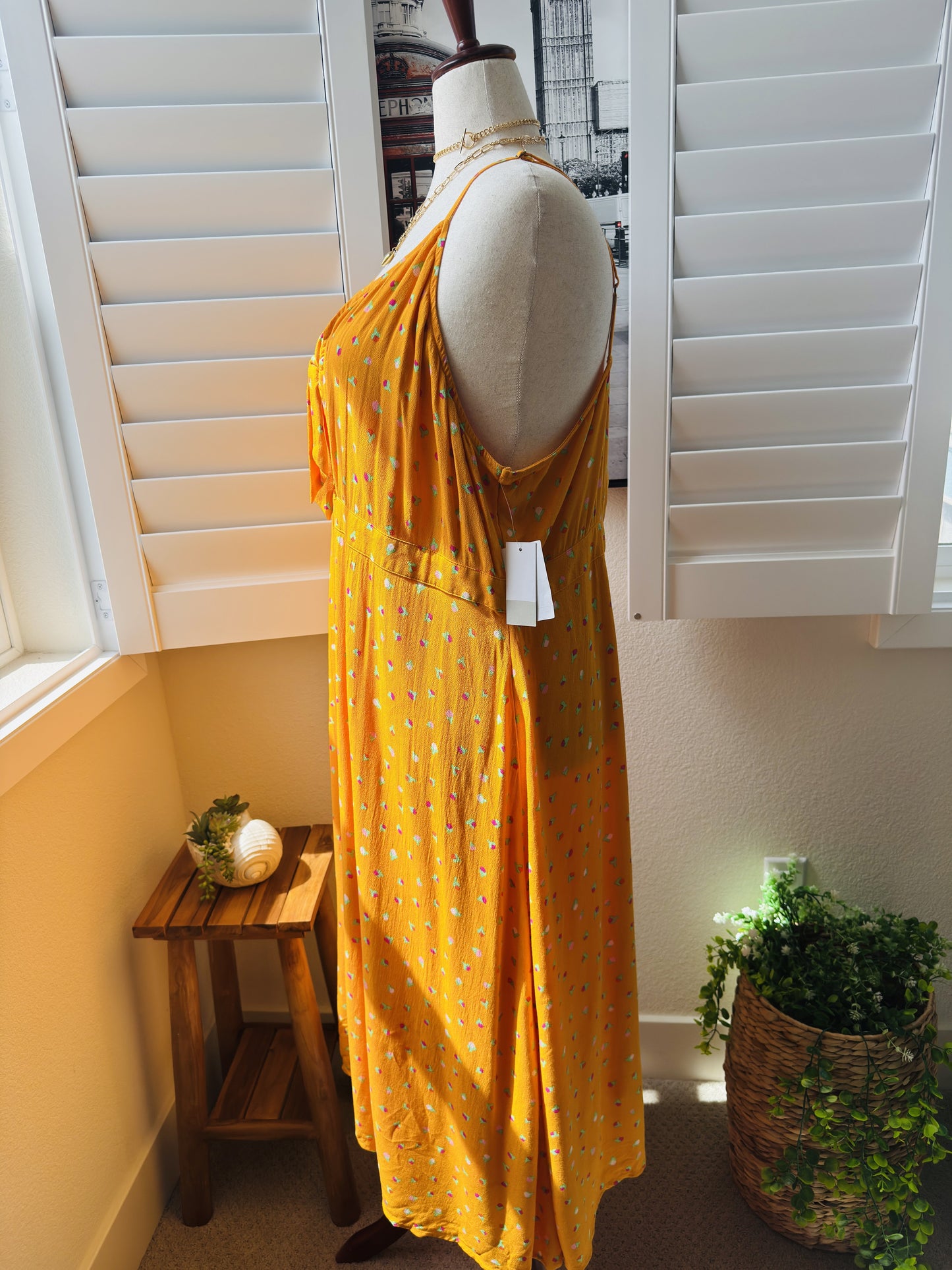 BP. Plus Size Tiered Tie-Front Maxi Dress in Yellow Floral - 3X