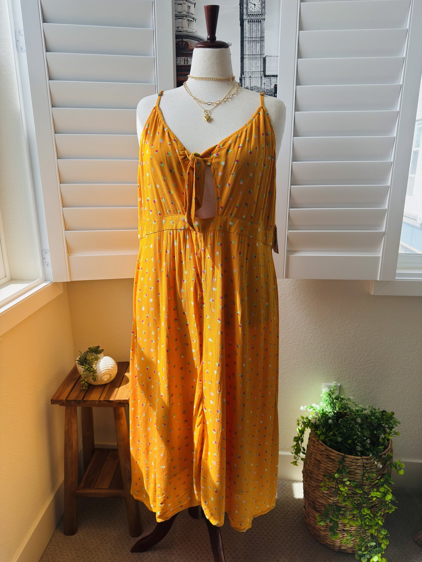 BP. Plus Size Tiered Tie-Front Maxi Dress in Yellow Floral - 3X