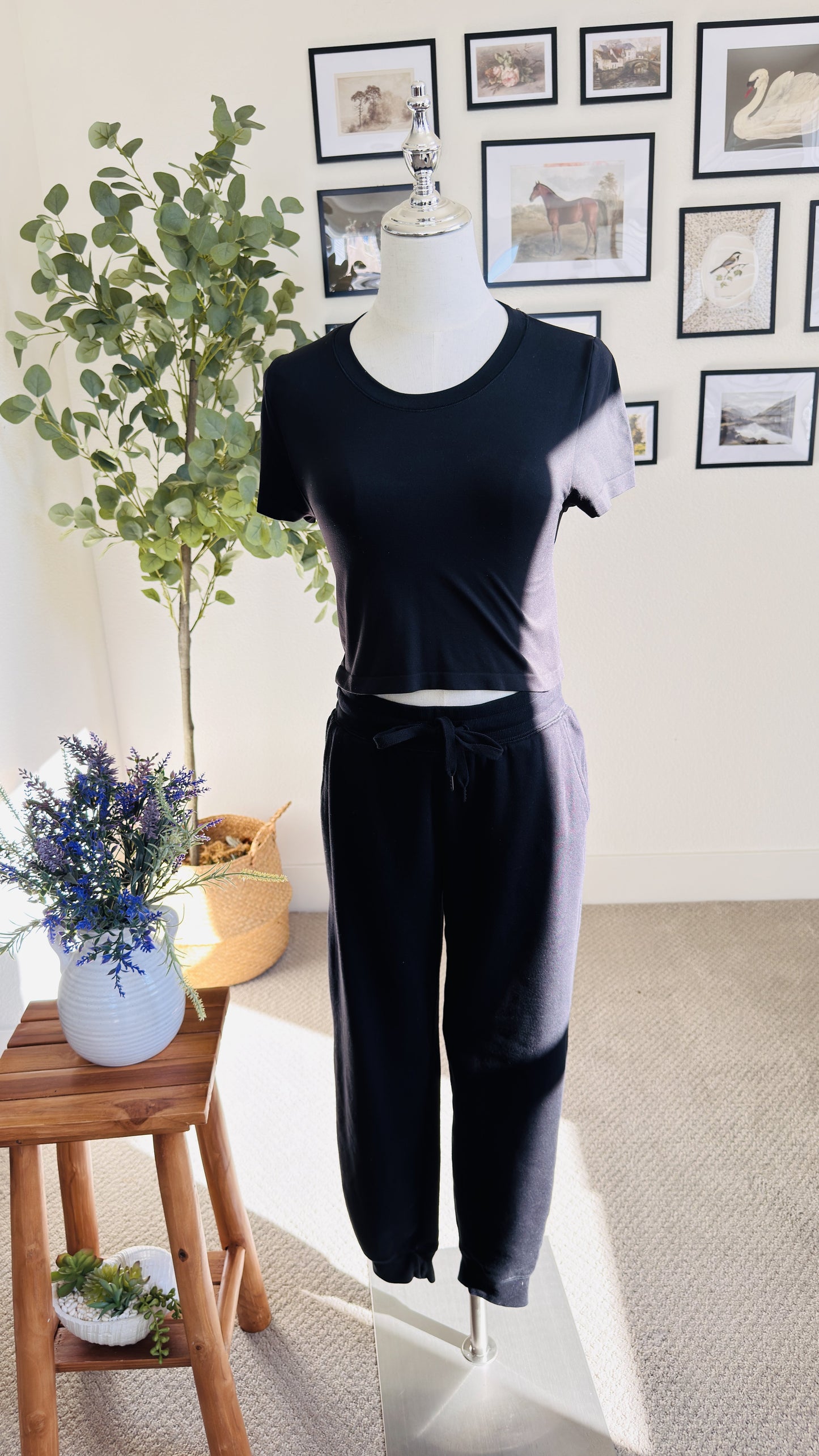 Aritzia Seamless Crewneck Crop Tee Black - Size L