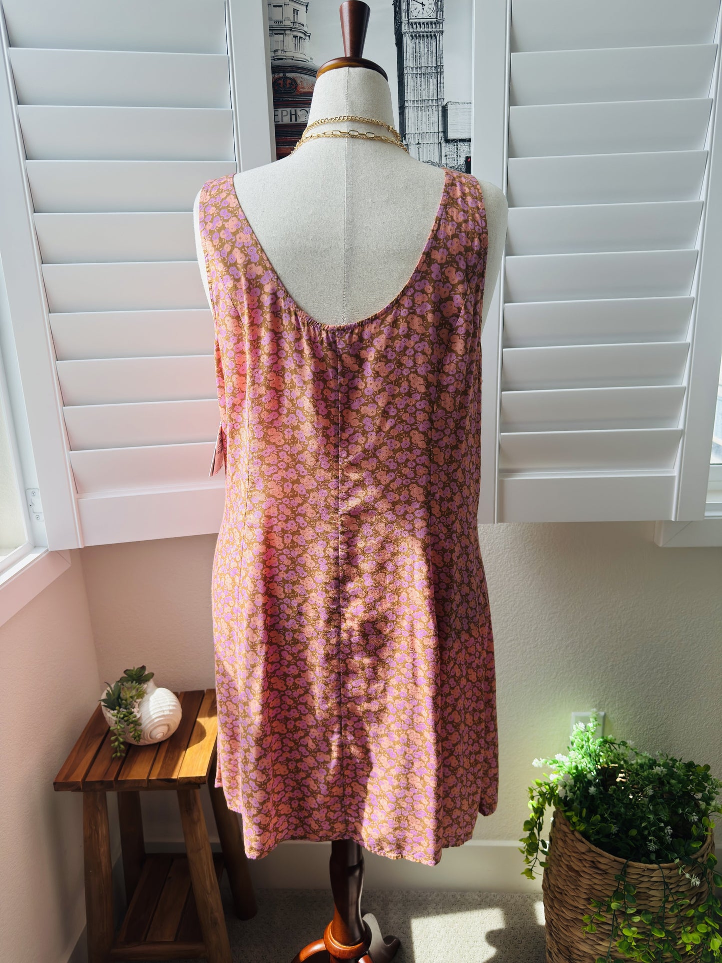 BP. Pink Floral Sleeveless Button-Front Mini Dress, Size 2X