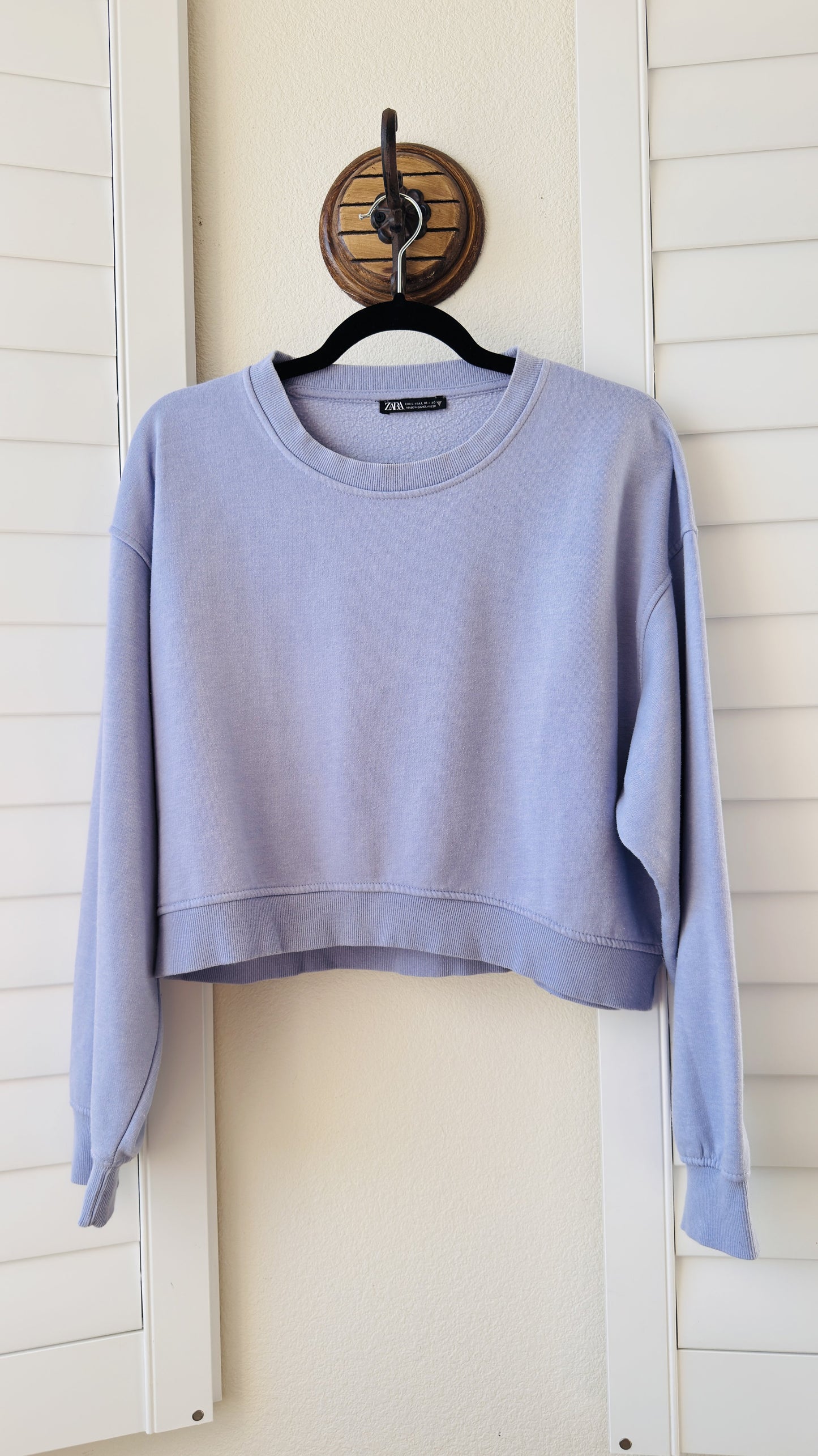 Zara Lavender Cropped Crewneck Sweatshirt - Size L