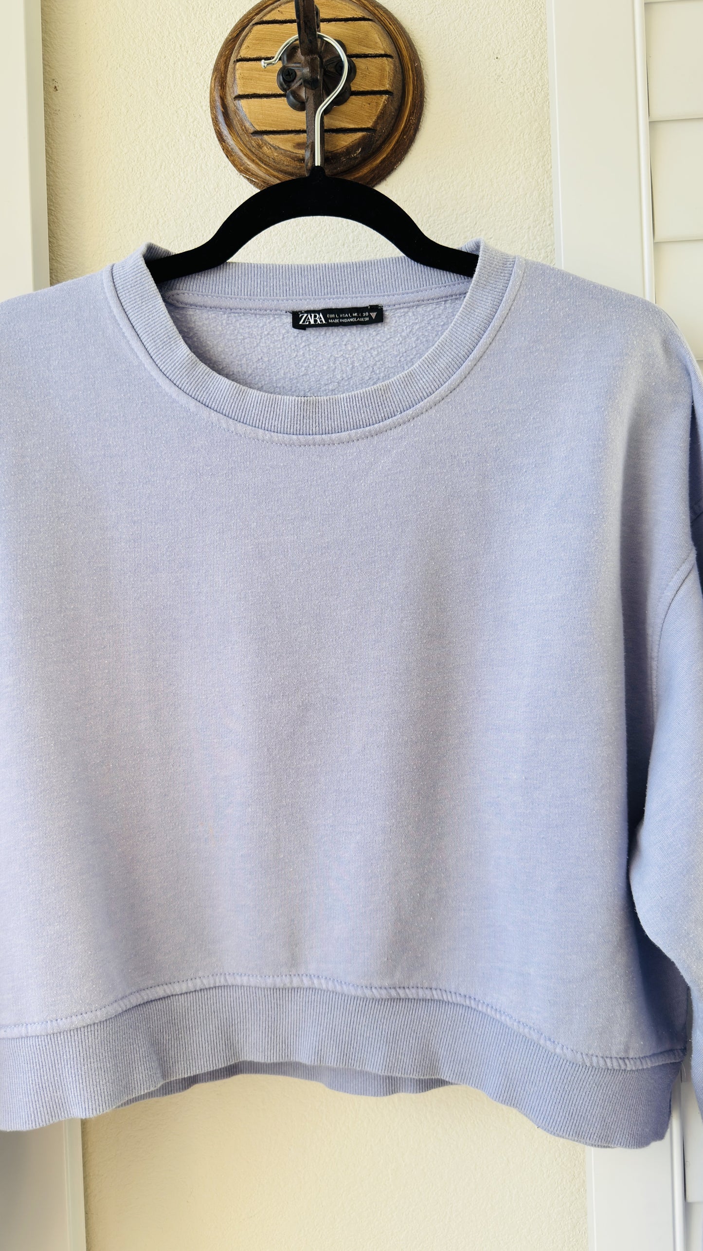 Zara Lavender Cropped Crewneck Sweatshirt - Size L