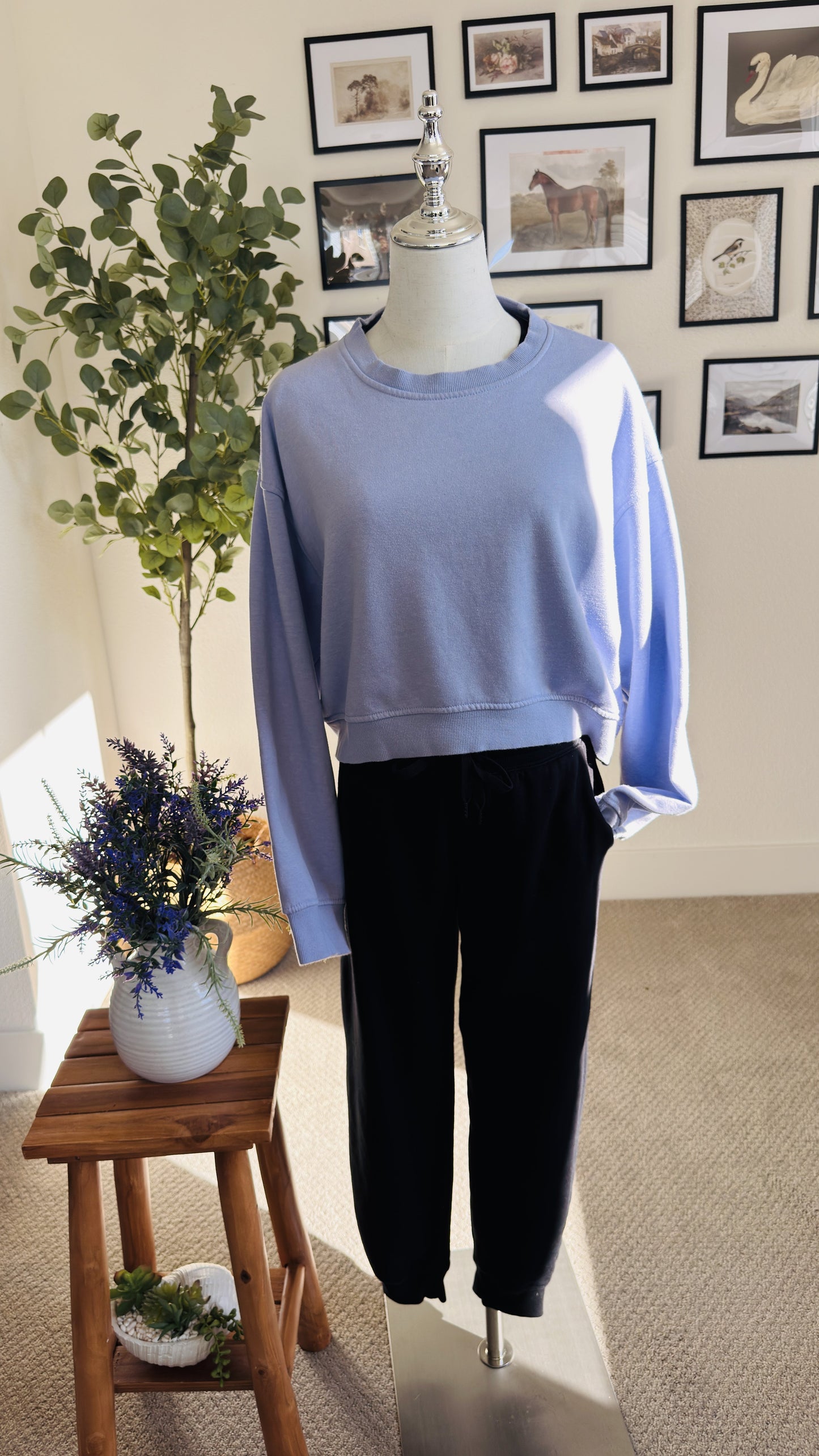 Zara Lavender Cropped Crewneck Sweatshirt - Size L