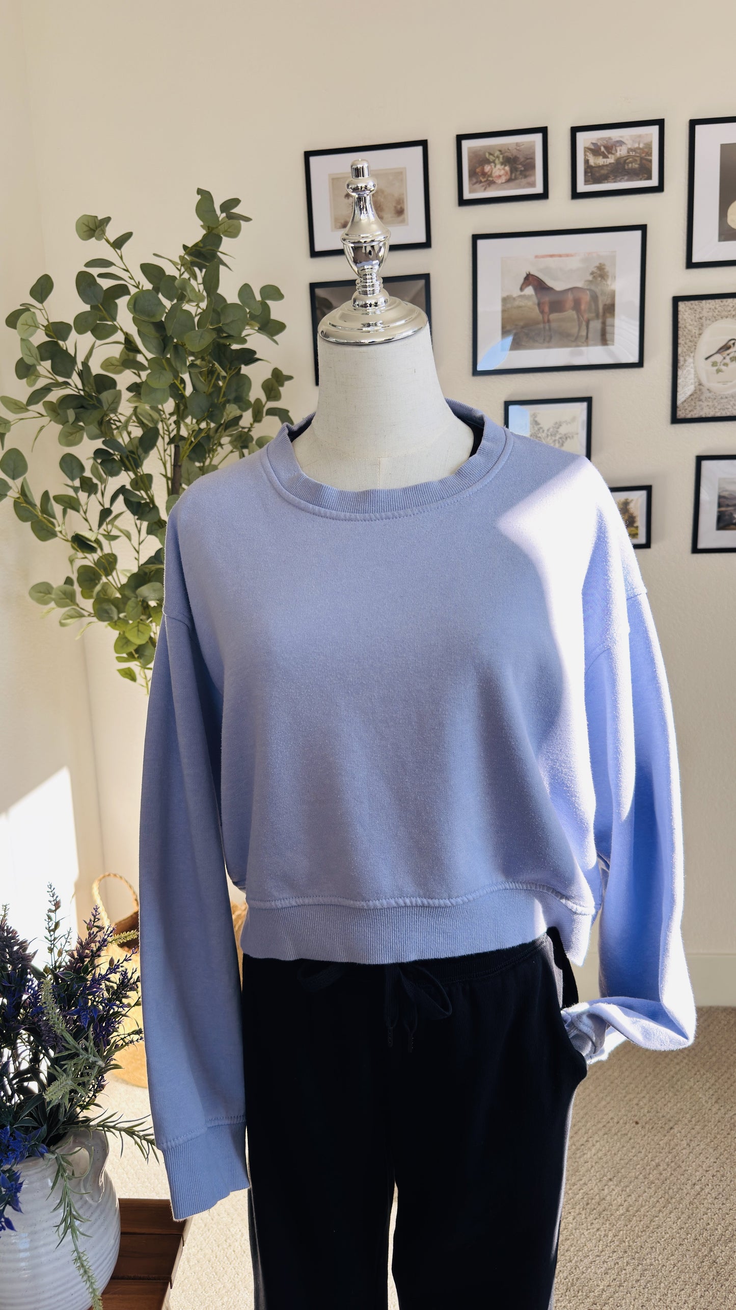 Zara Lavender Cropped Crewneck Sweatshirt - Size L