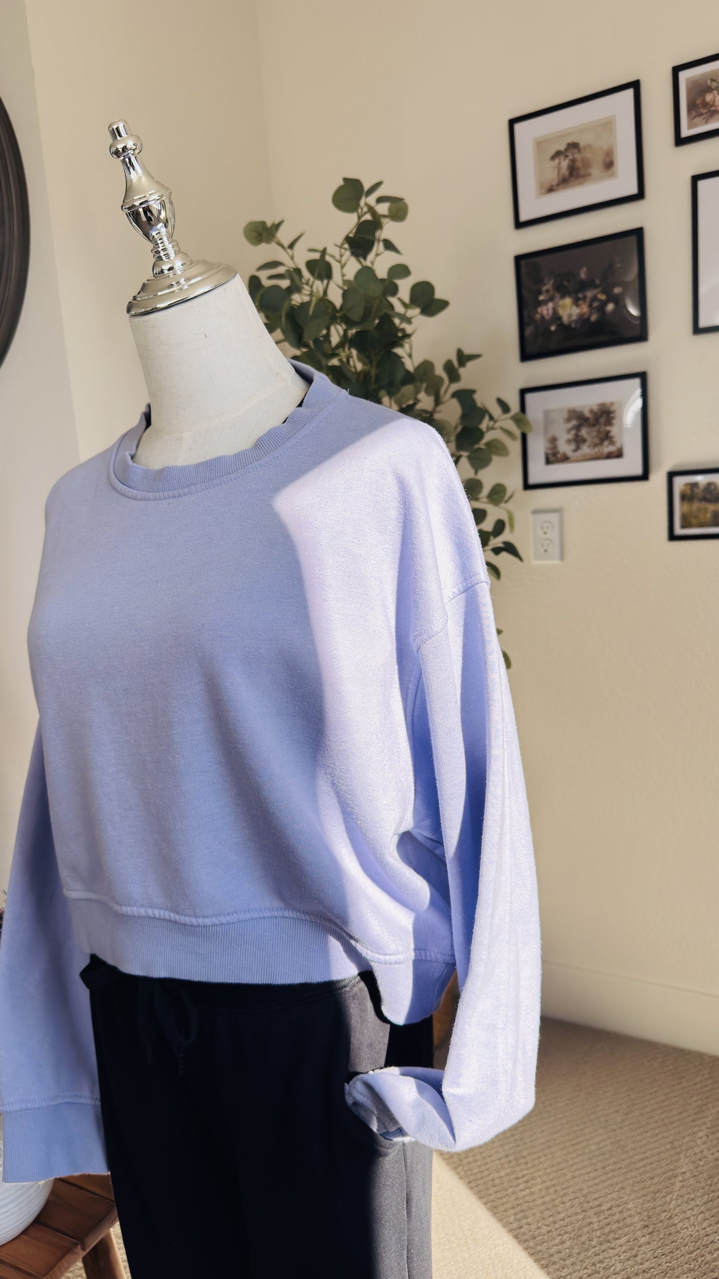 Zara Lavender Cropped Crewneck Sweatshirt - Size L