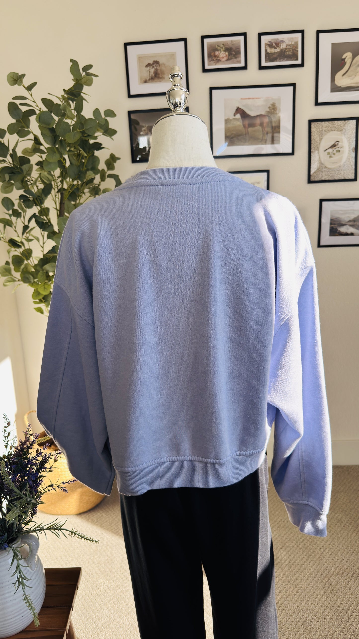 Zara Lavender Cropped Crewneck Sweatshirt - Size L