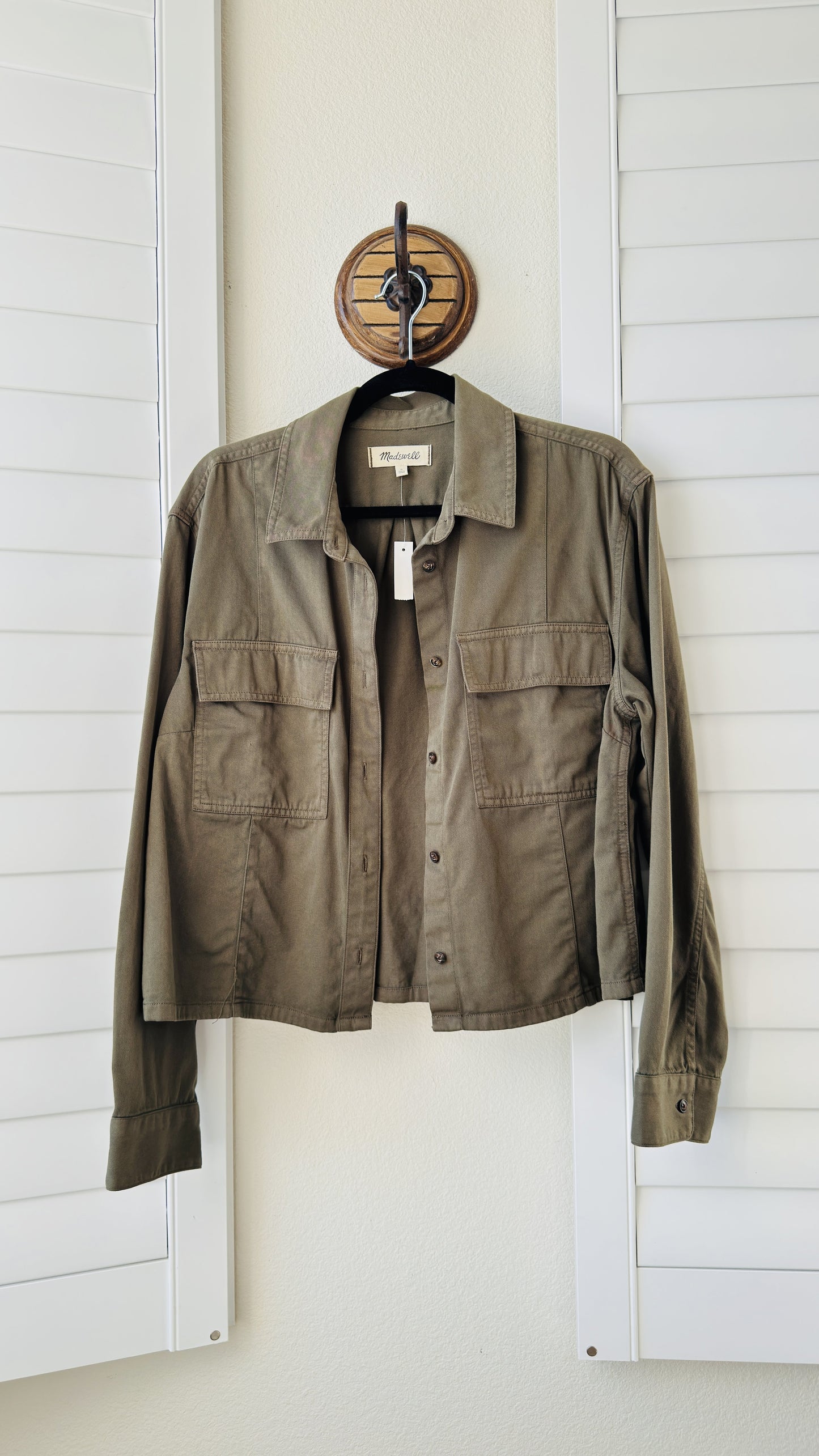 Madewell Olive Green Cropped Military Utility Jacket - Size L