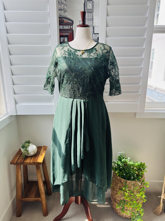 Boutique Forest Green Lace Bodice High-Low Dress Size 2XL