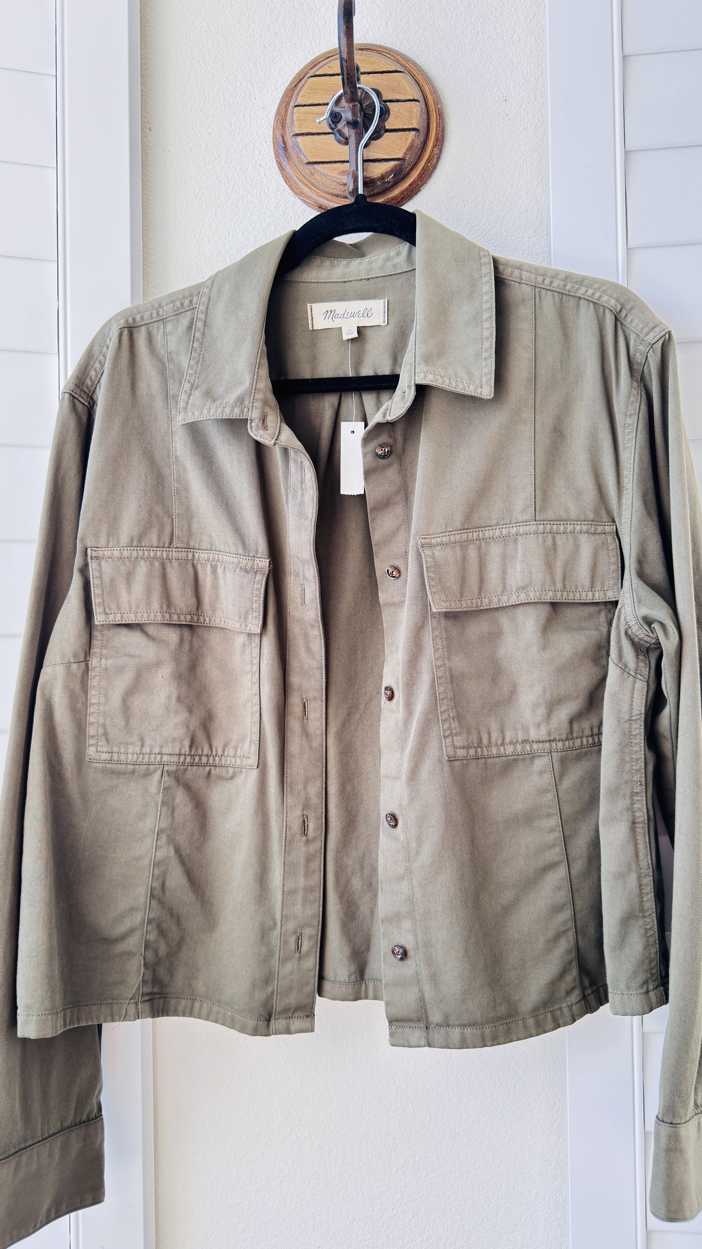 Madewell Olive Green Cropped Military Utility Jacket - Size L