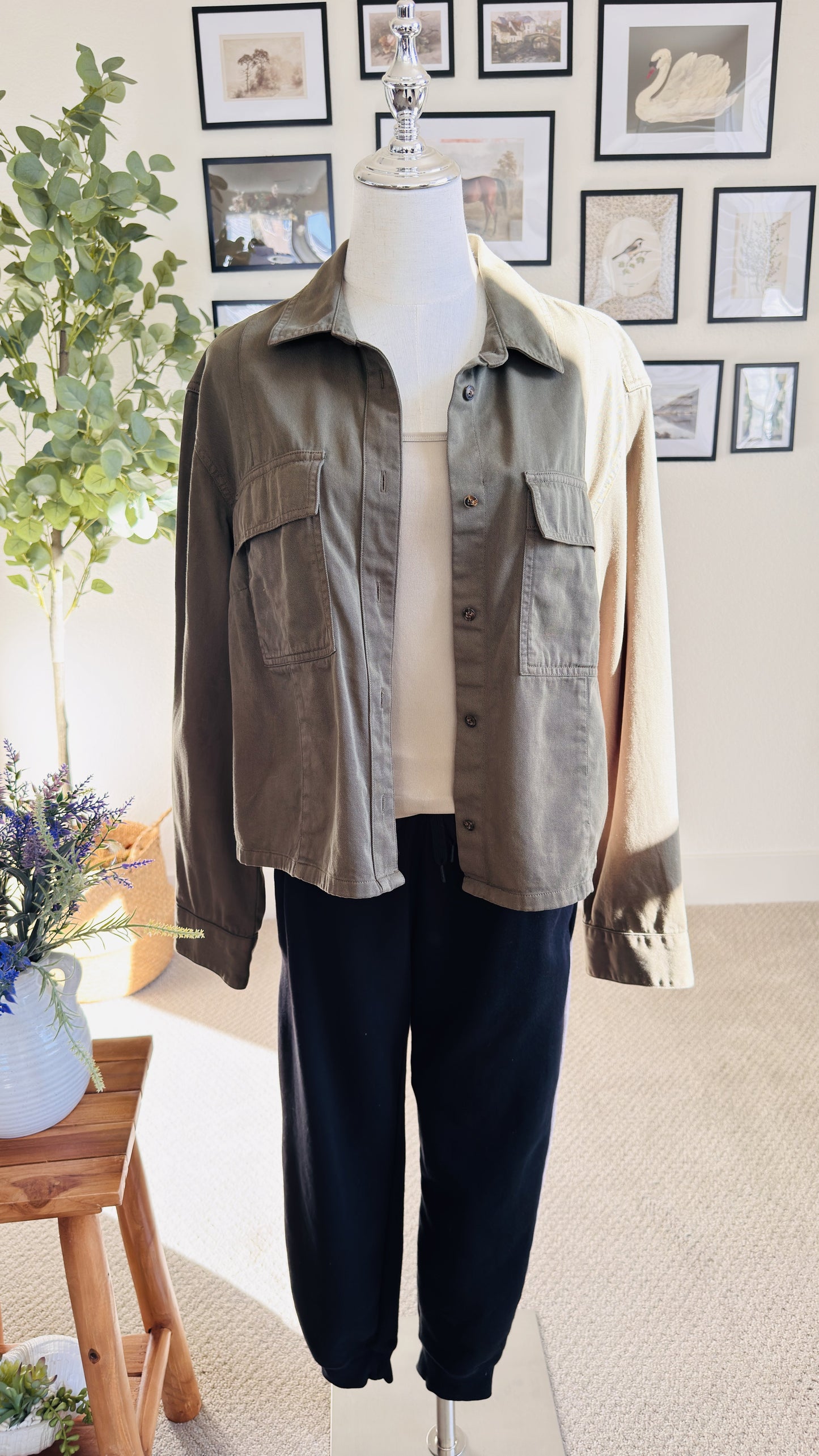 Madewell Olive Green Cropped Military Utility Jacket - Size L