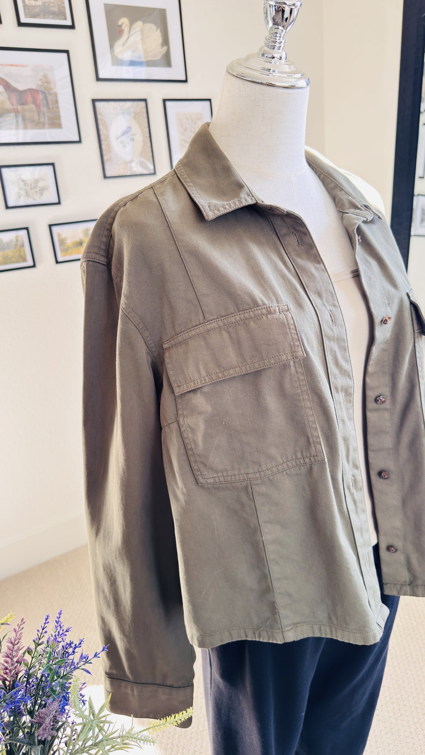 Madewell Olive Green Cropped Military Utility Jacket - Size L