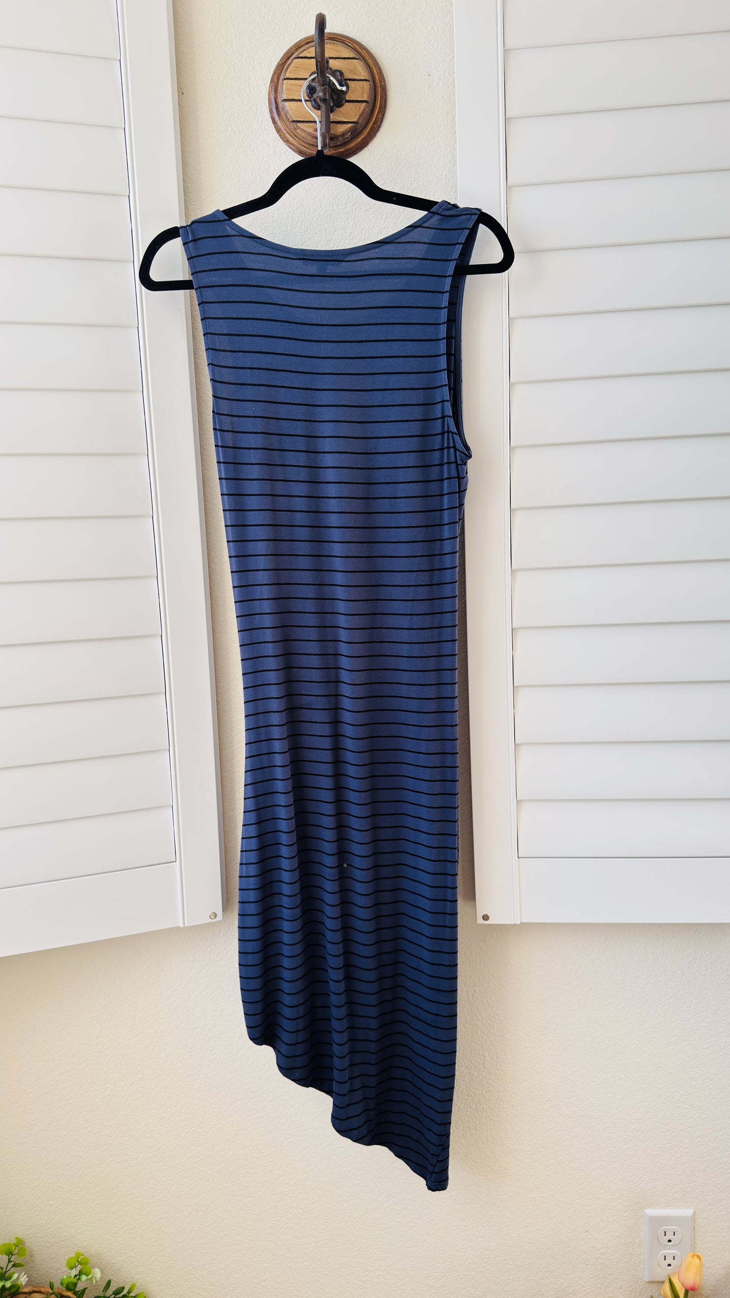 Express Blue Striped Sleeveless Asymmetric Draped Maxi Dress - Size M
