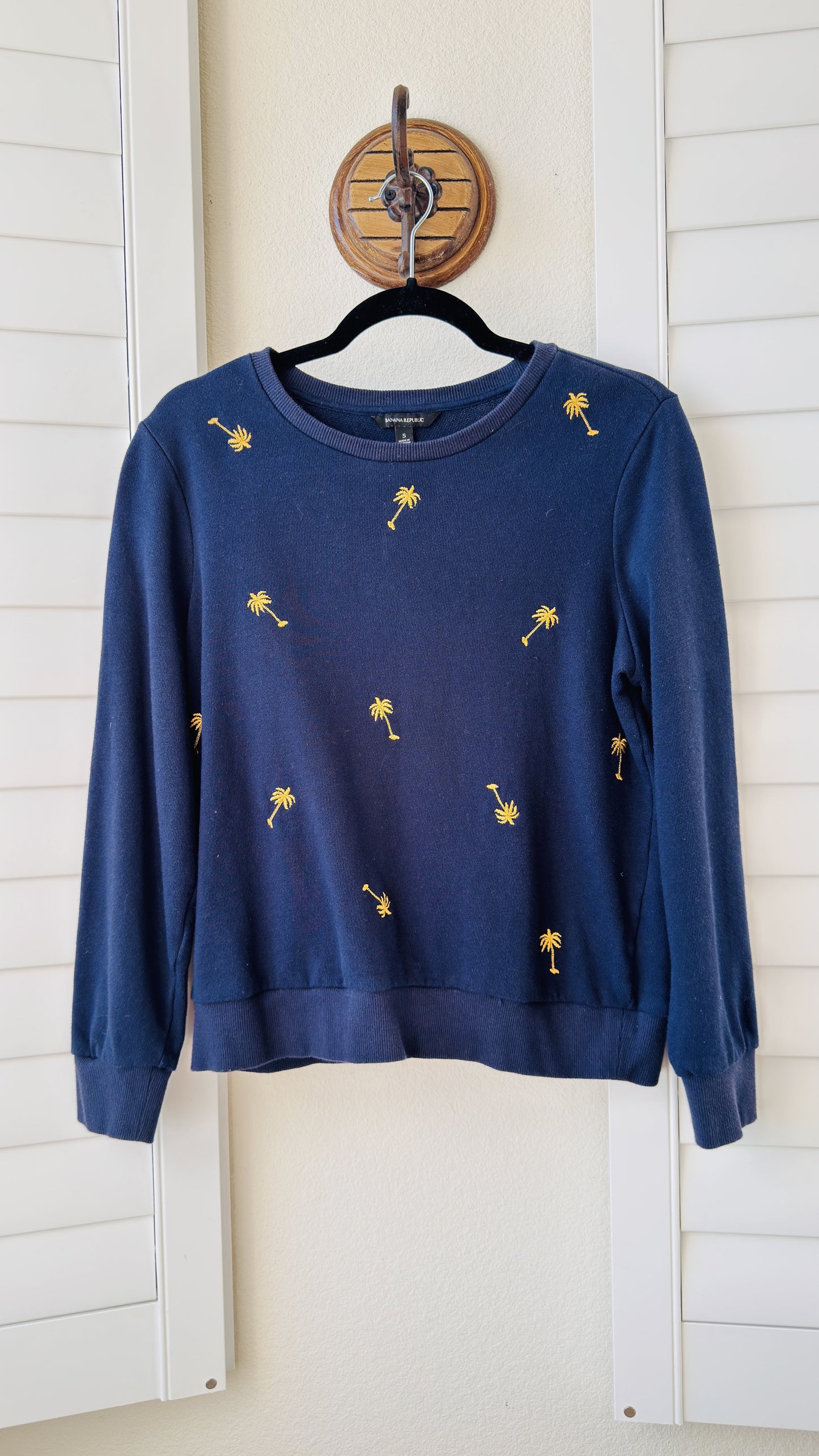 Banana Republic Navy Embroidered Palm Tree Sweatshirt - Size S