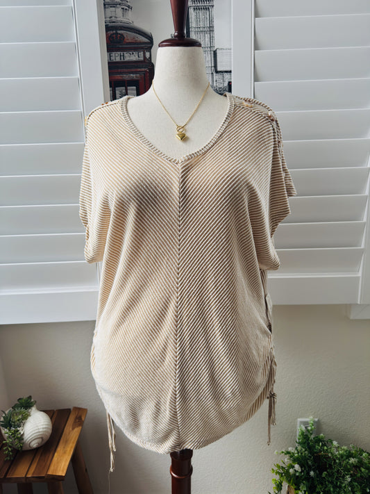 French Laundry Tan Striped V-Neck Cinch Top Size 3X