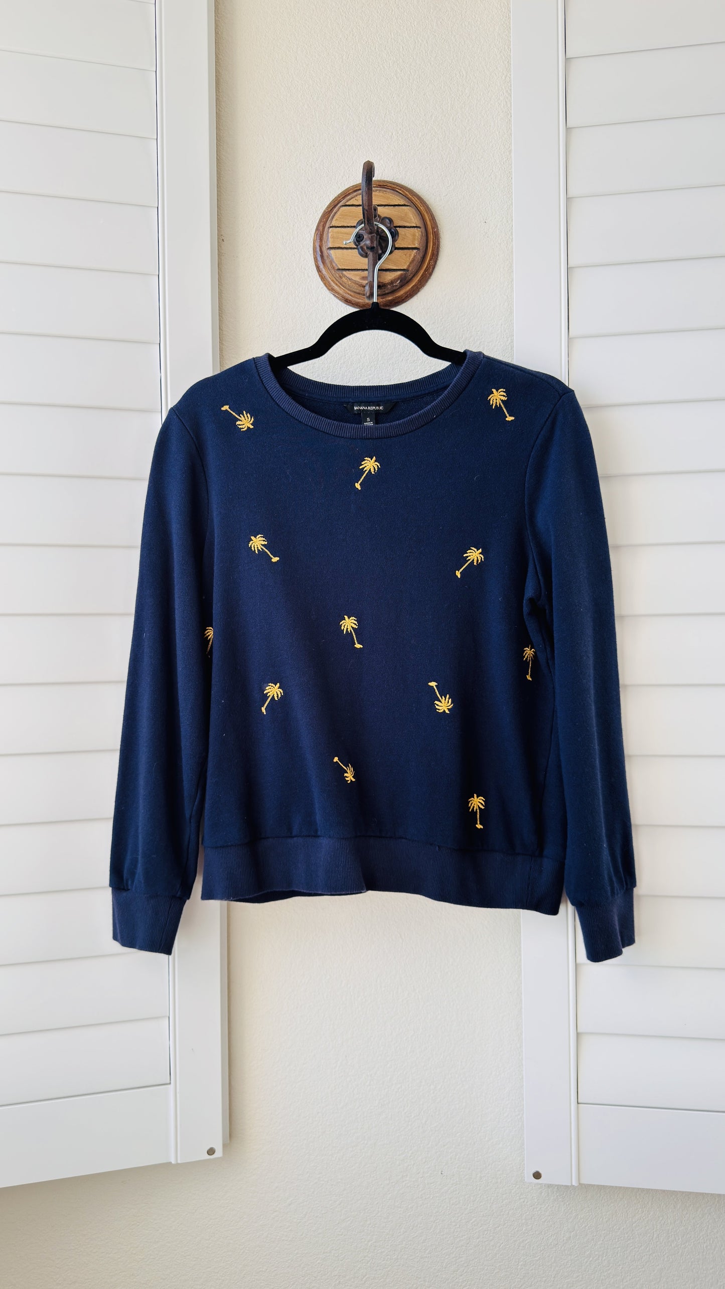 Banana Republic Navy Embroidered Palm Tree Sweatshirt - Size S