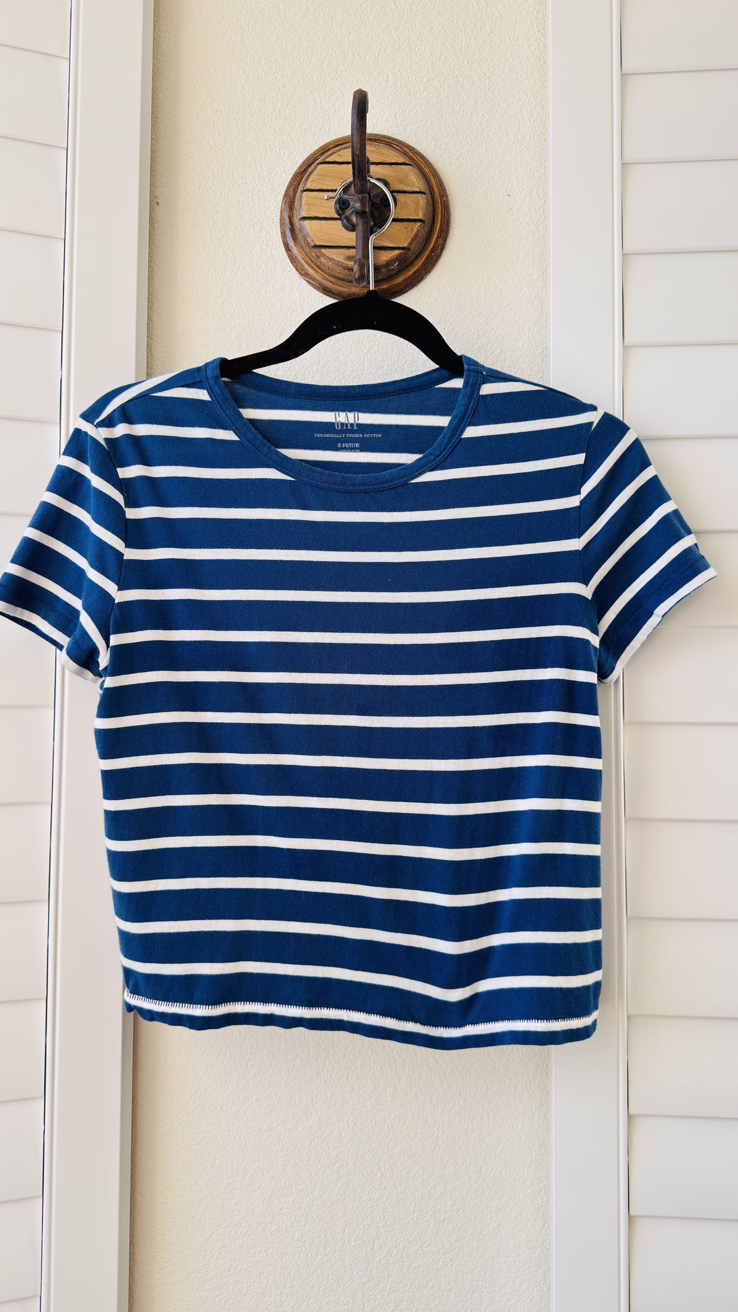 Gap Blue & White Striped Organic Cotton Crewneck T-Shirt - Size S Petite