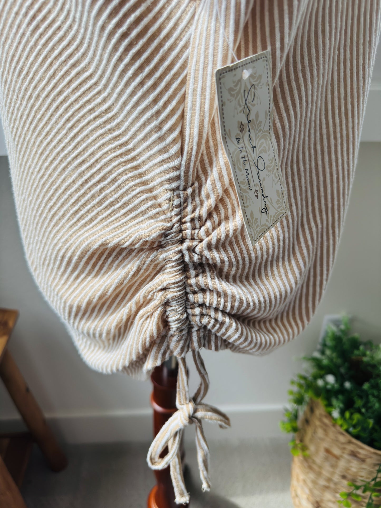 French Laundry Tan Striped V-Neck Cinch Top Size 3X