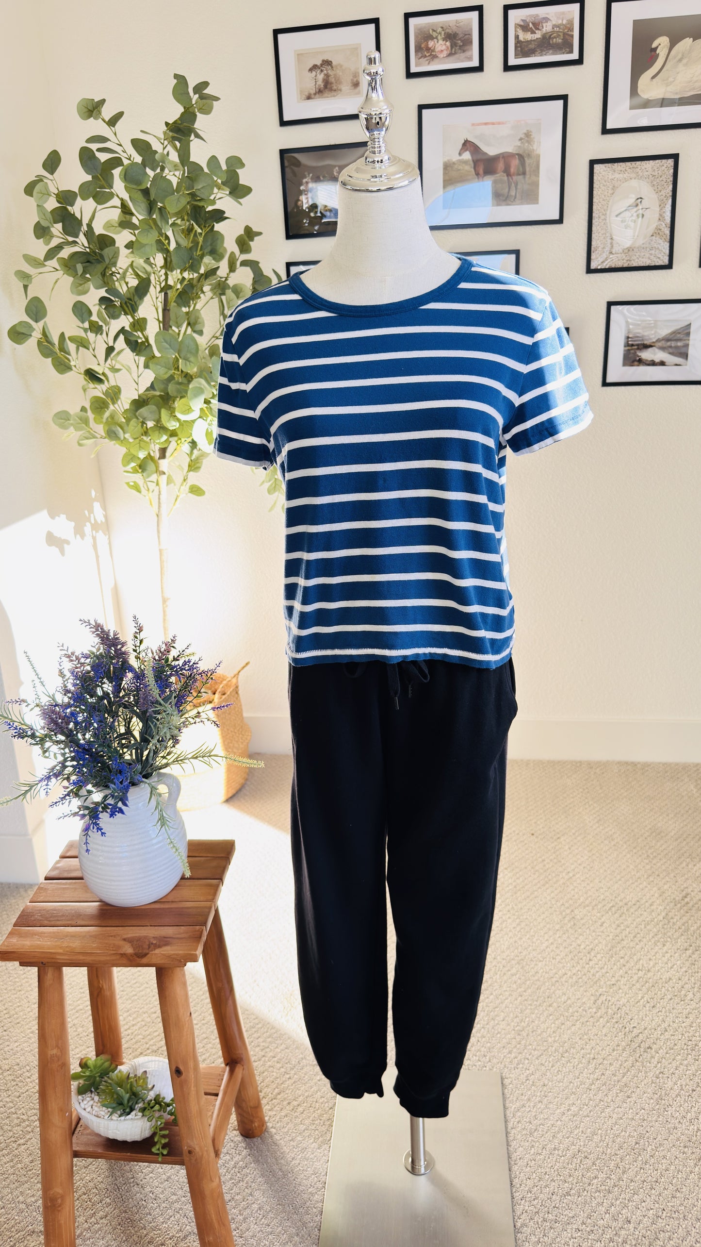 Gap Blue & White Striped Organic Cotton Crewneck T-Shirt - Size S Petite