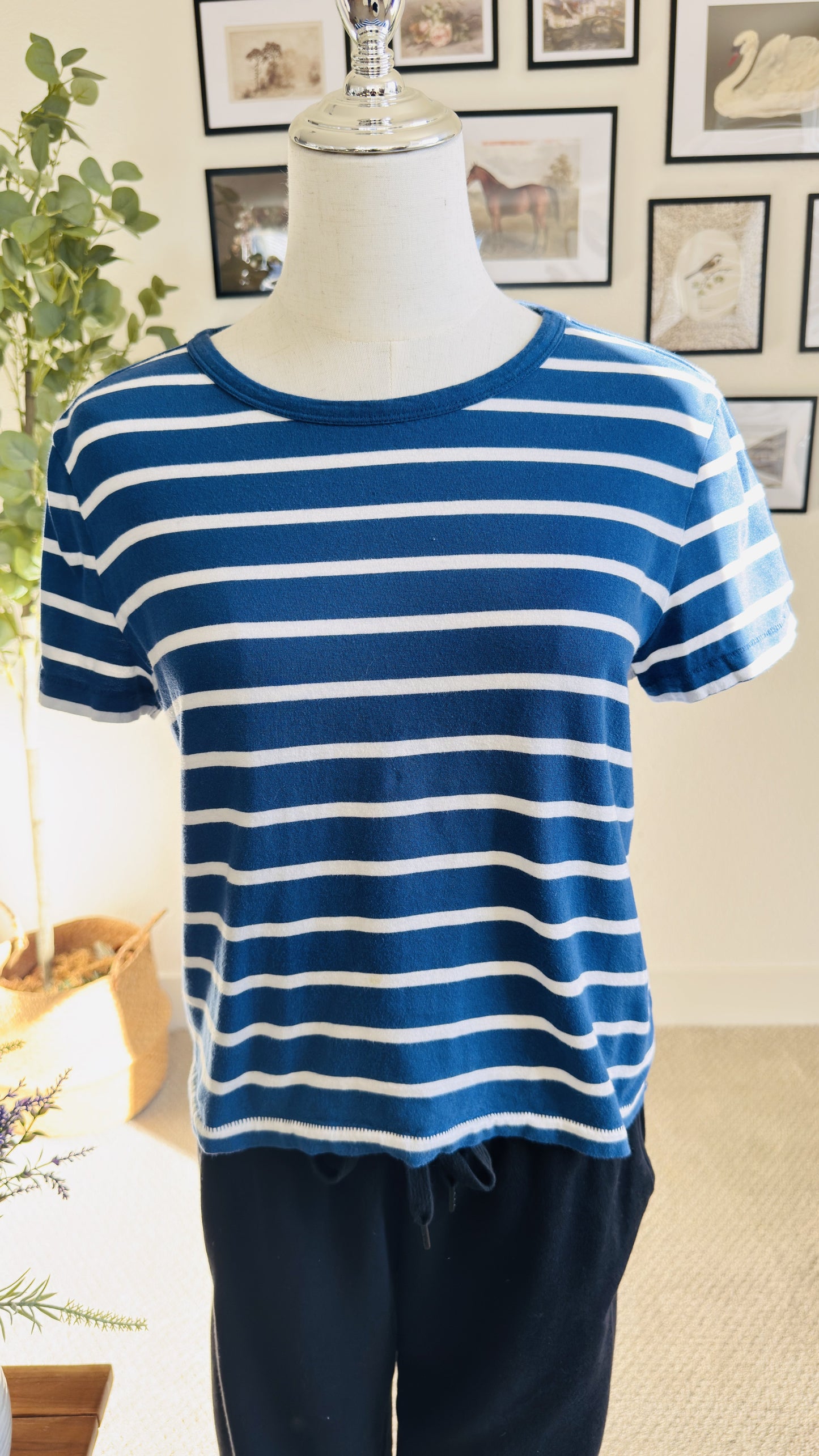 Gap Blue & White Striped Organic Cotton Crewneck T-Shirt - Size S Petite