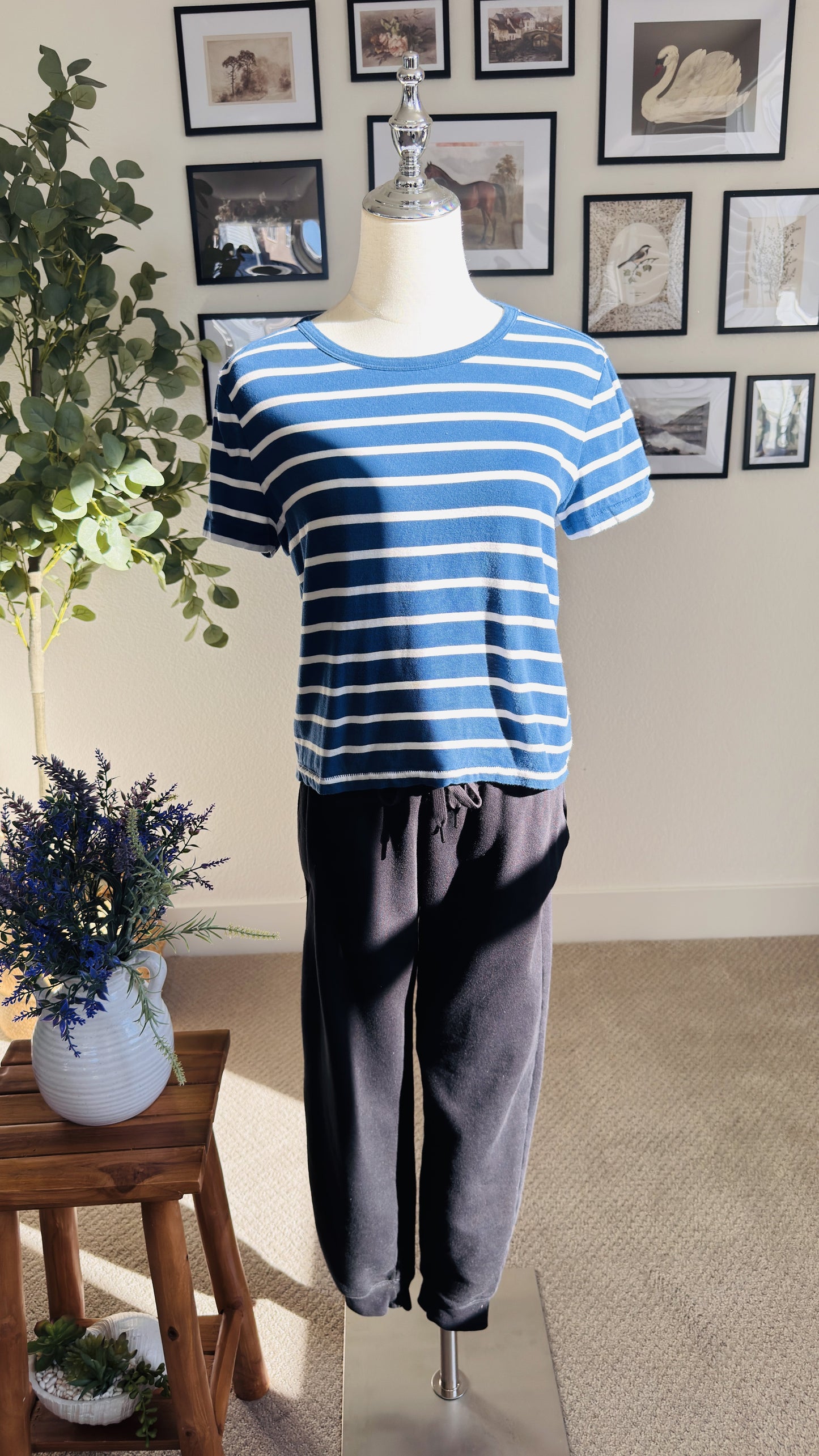 Gap Blue & White Striped Organic Cotton Crewneck T-Shirt - Size S Petite