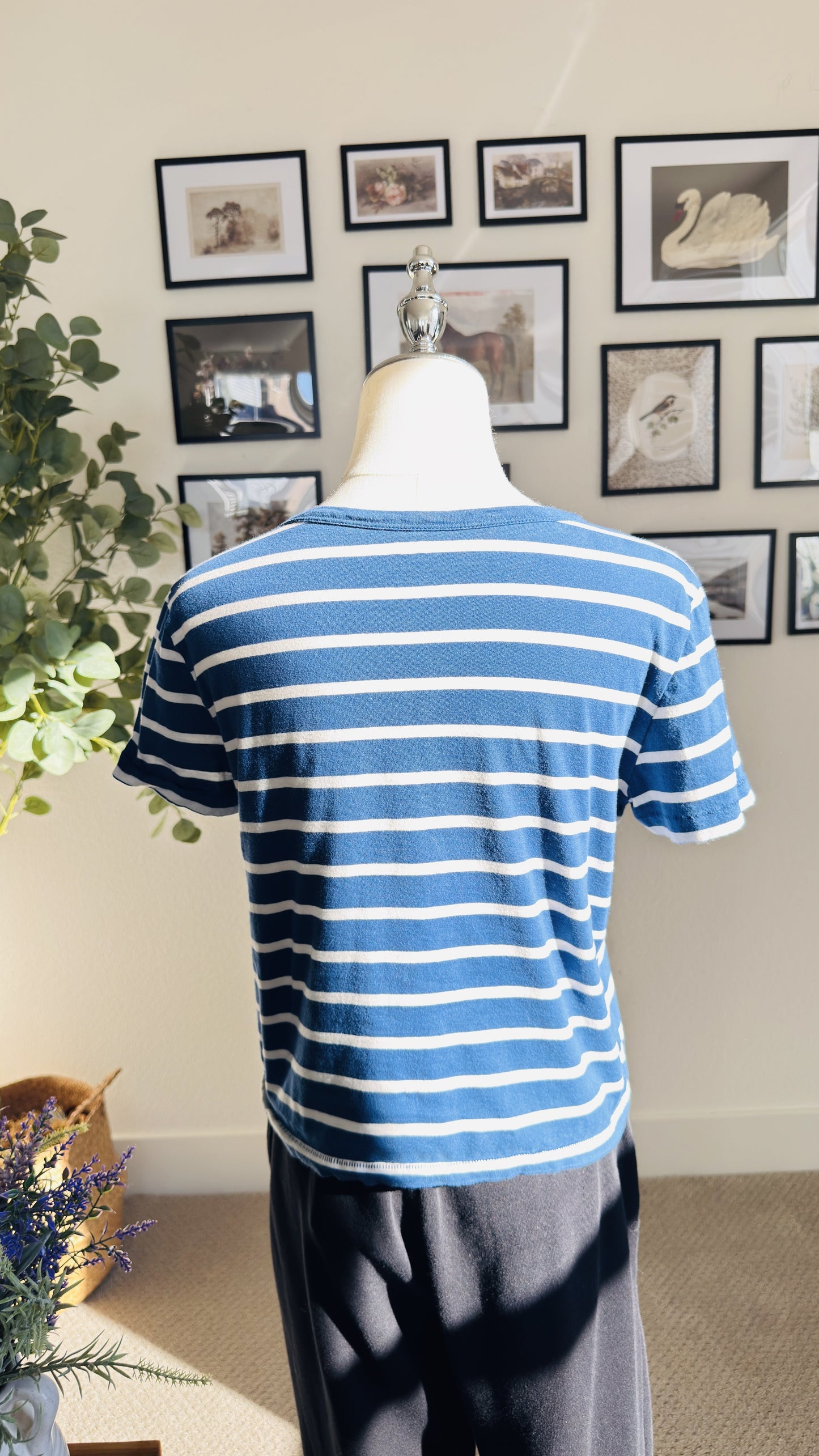 Gap Blue & White Striped Organic Cotton Crewneck T-Shirt - Size S Petite
