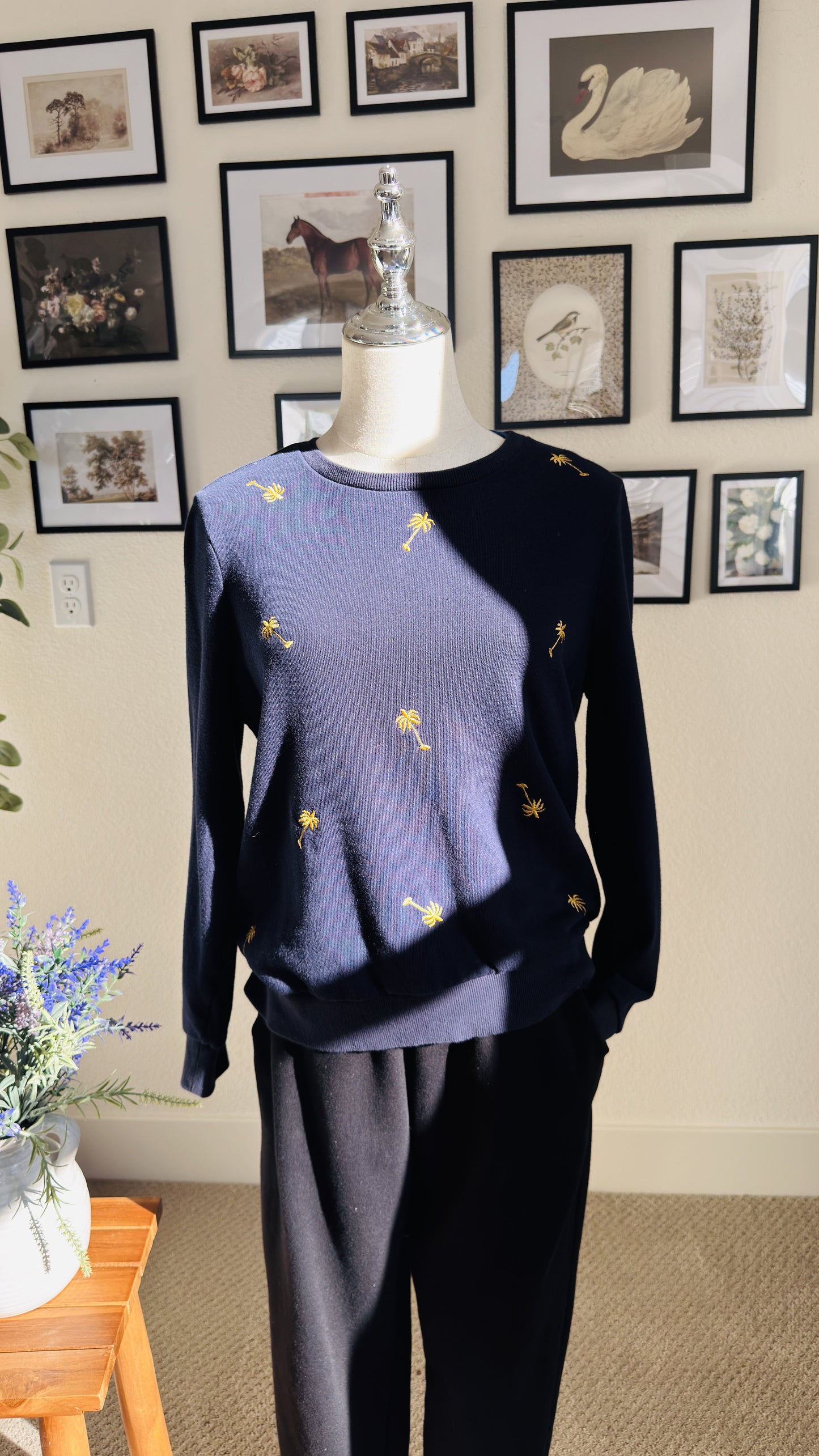 Banana Republic Navy Embroidered Palm Tree Sweatshirt - Size S