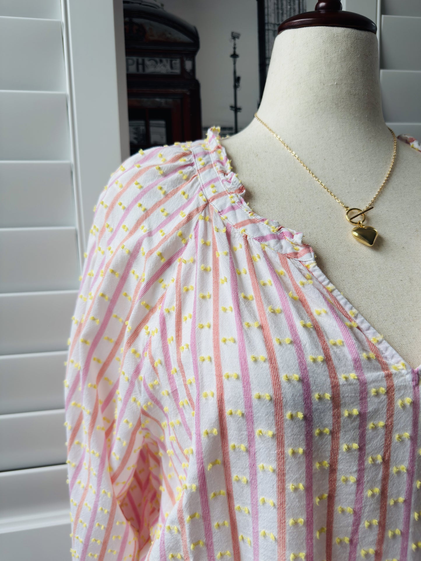 Talbots Plus Striped Clipped Dot Smocked Cuff Blouse Size 2X