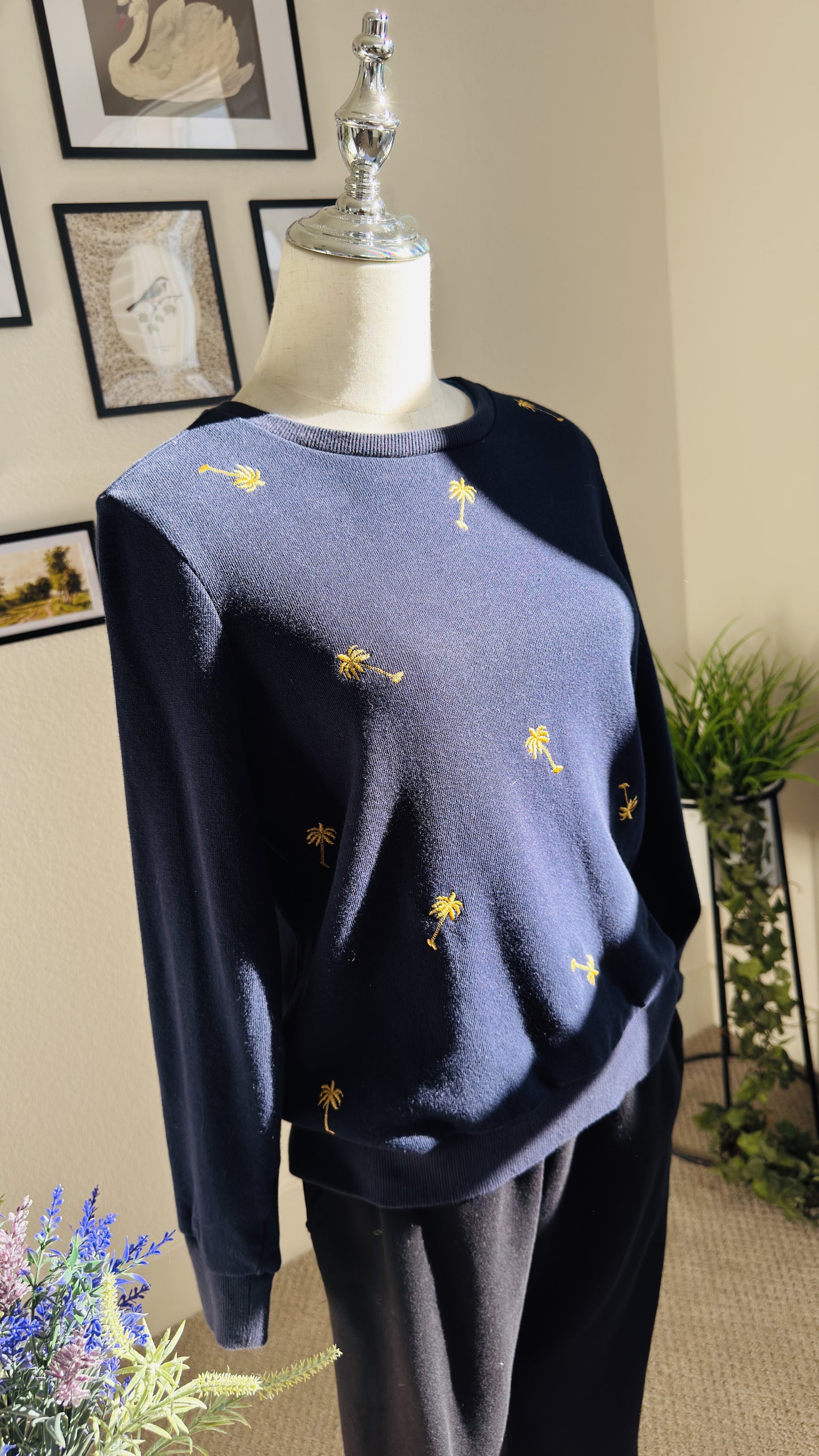 Banana Republic Navy Embroidered Palm Tree Sweatshirt - Size S
