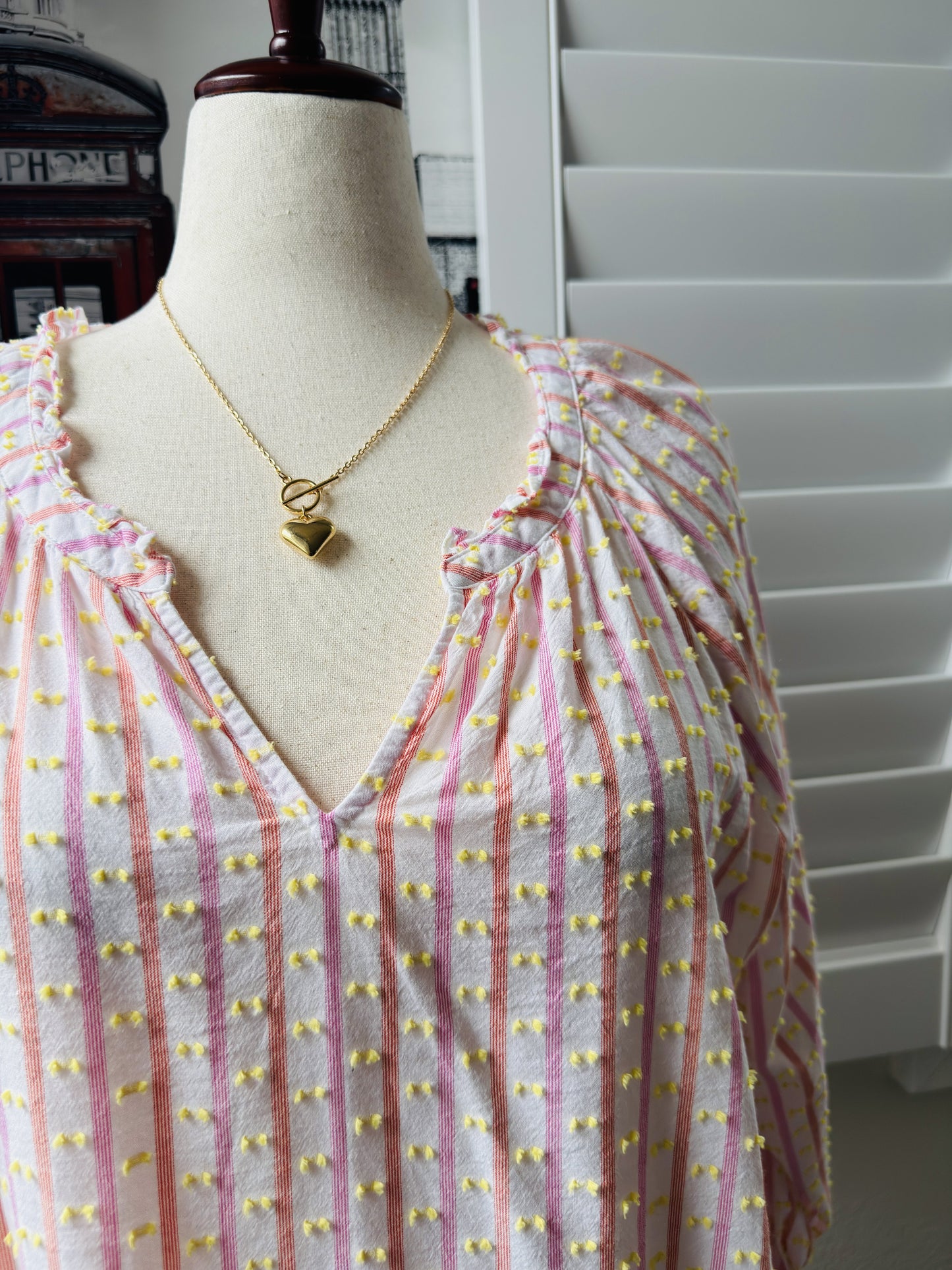 Talbots Plus Striped Clipped Dot Smocked Cuff Blouse Size 2X