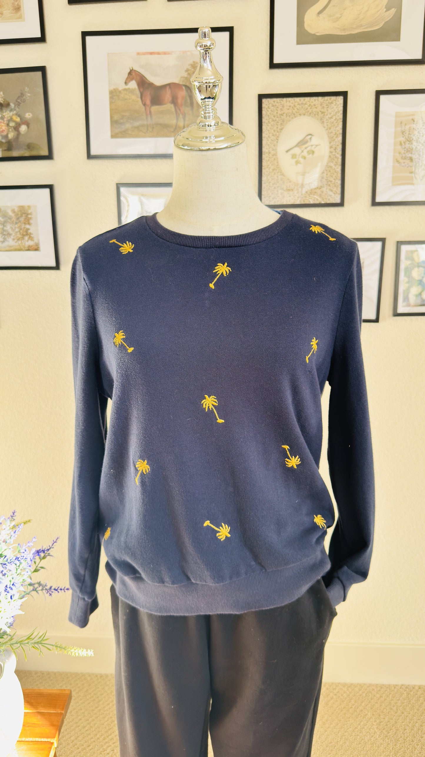 Banana Republic Navy Embroidered Palm Tree Sweatshirt - Size S