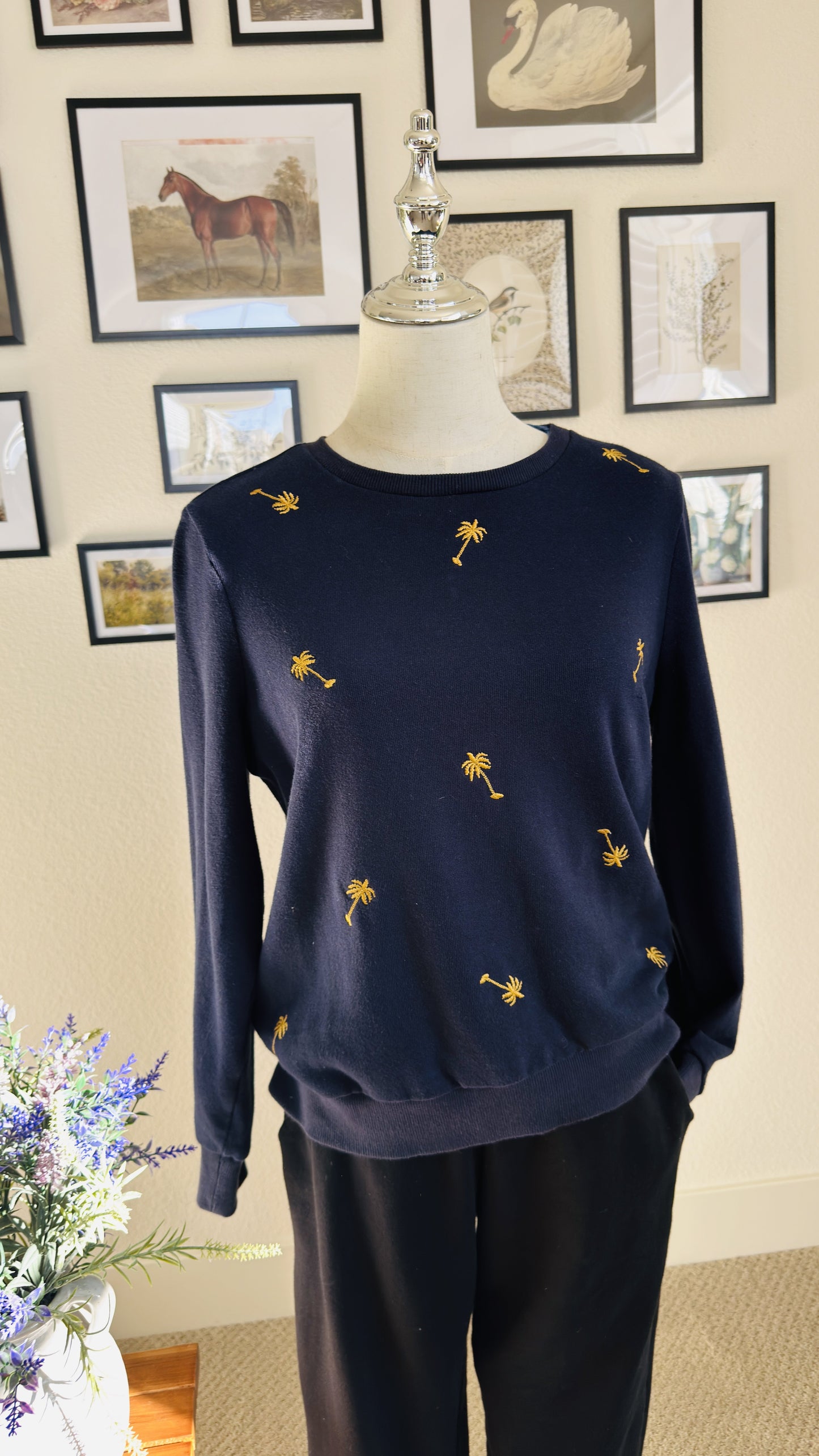 Banana Republic Navy Embroidered Palm Tree Sweatshirt - Size S