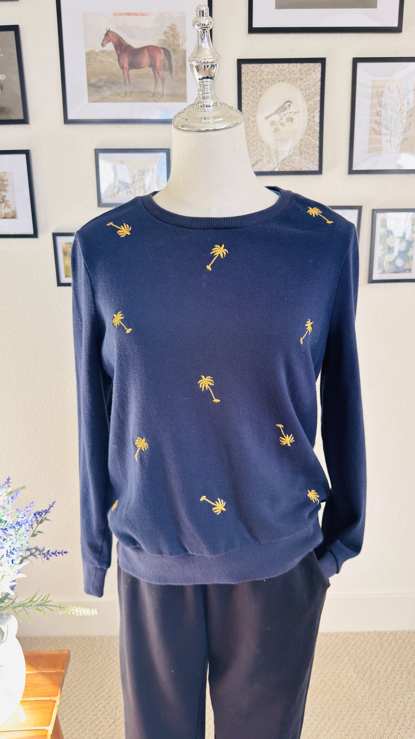 Banana Republic Navy Embroidered Palm Tree Sweatshirt - Size S