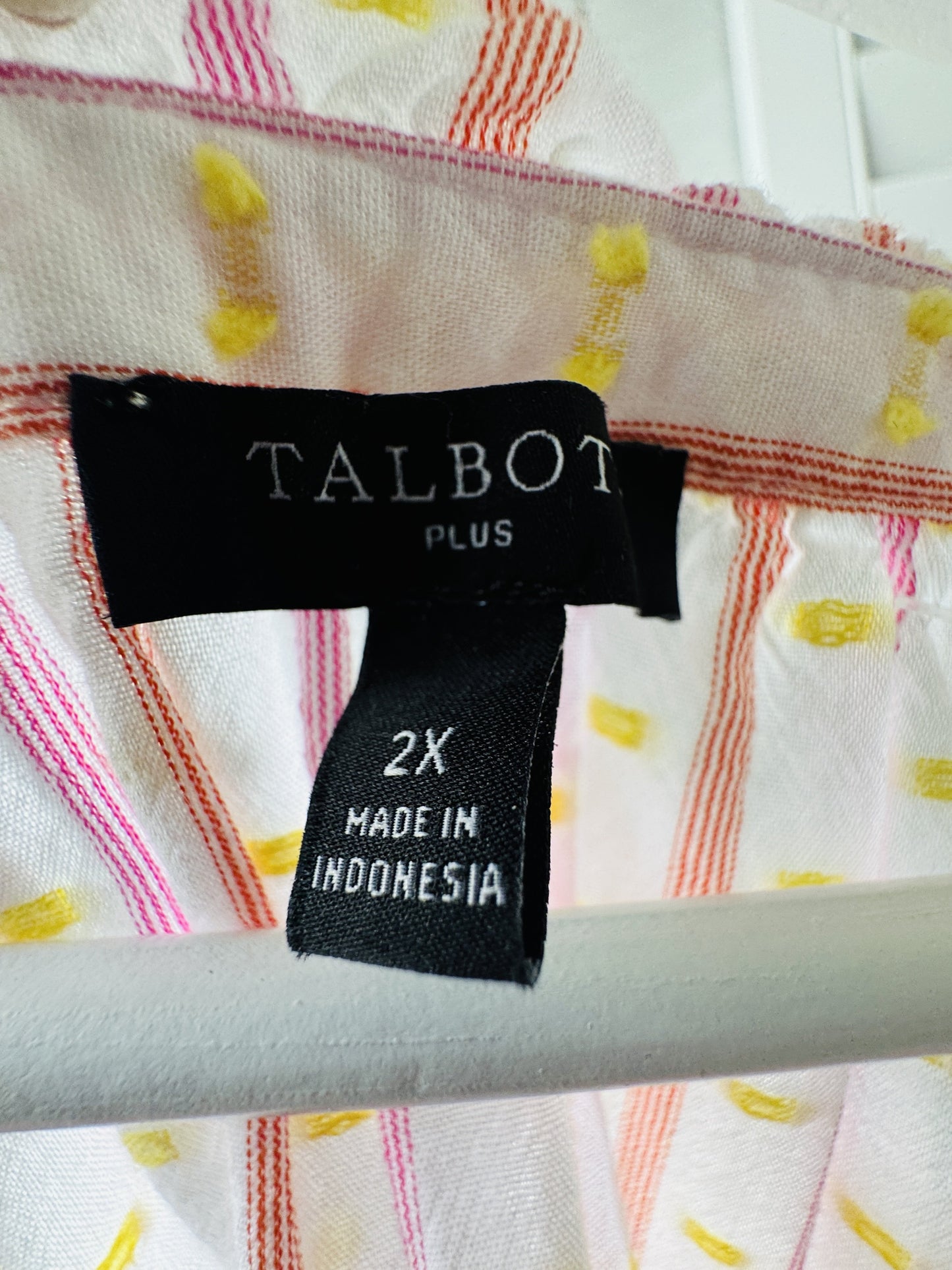 Talbots Plus Striped Clipped Dot Smocked Cuff Blouse Size 2X
