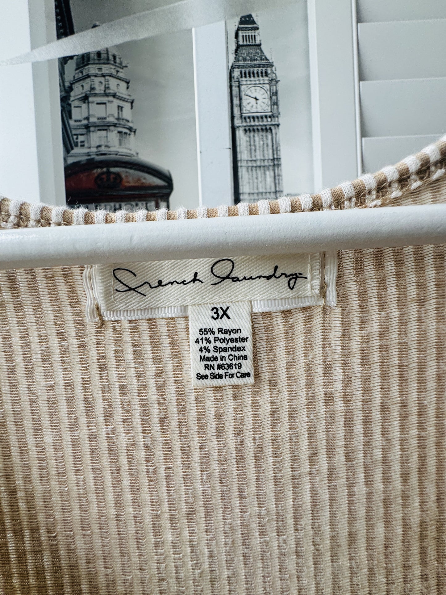 French Laundry Tan Striped V-Neck Cinch Top Size 3X