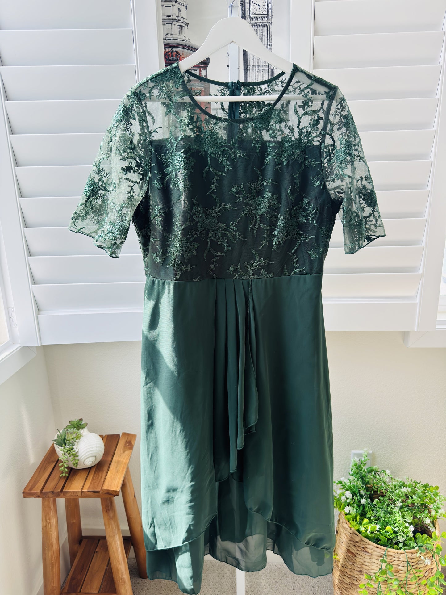 Boutique Forest Green Lace Bodice High-Low Dress Size 2XL