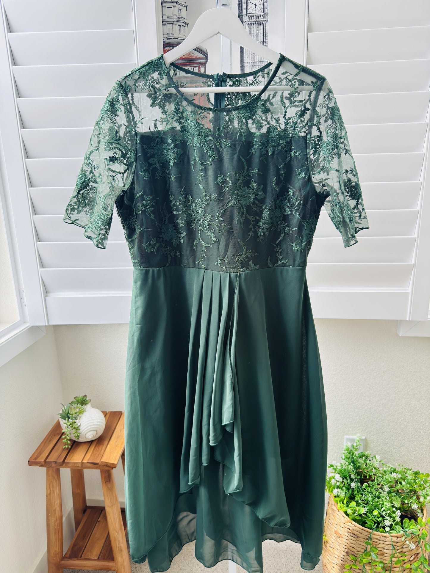 Boutique Forest Green Lace Bodice High-Low Dress Size 2XL