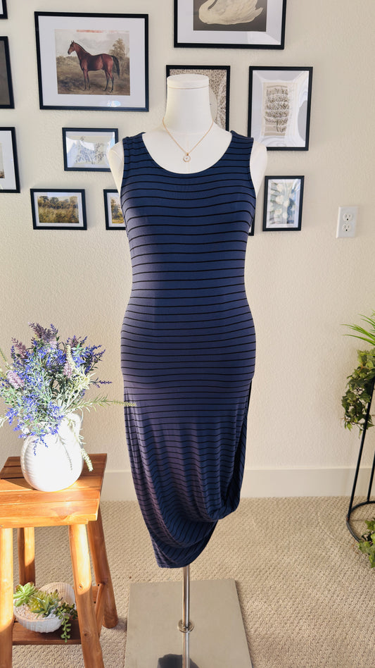 Express Blue Striped Sleeveless Asymmetric Draped Maxi Dress - Size M