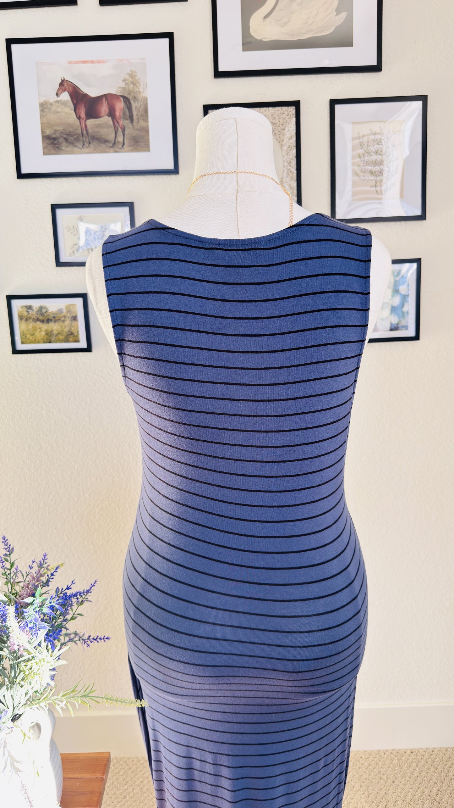 Express Blue Striped Sleeveless Asymmetric Draped Maxi Dress - Size M