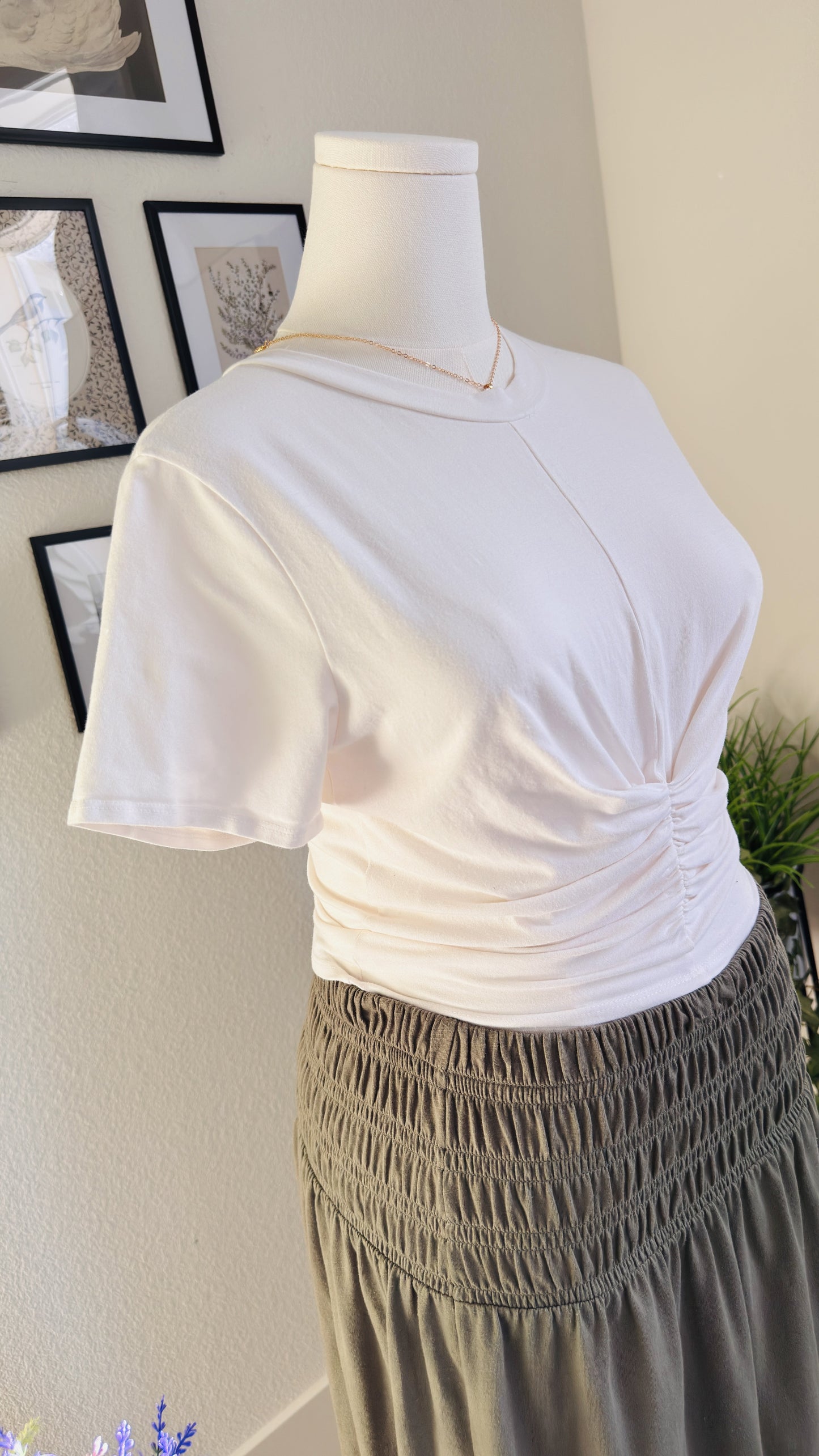 Lulus Cream Ruched Cropped Tee - Size M