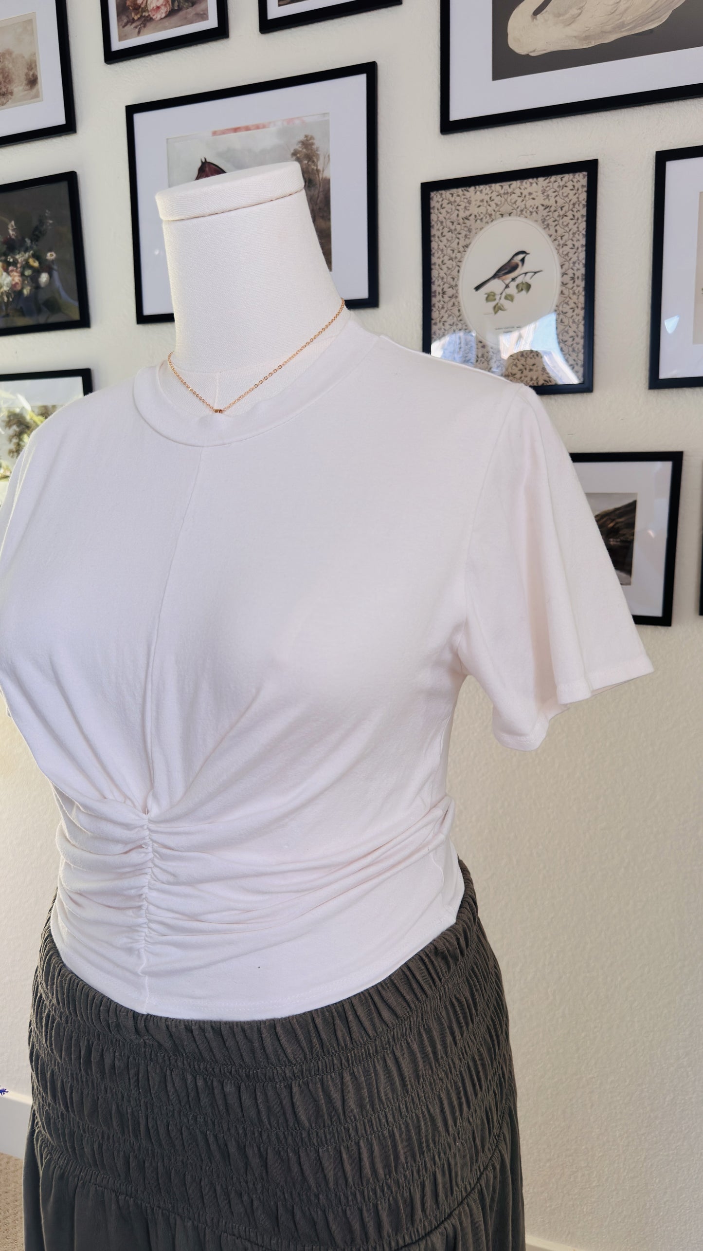 Lulus Cream Ruched Cropped Tee - Size M