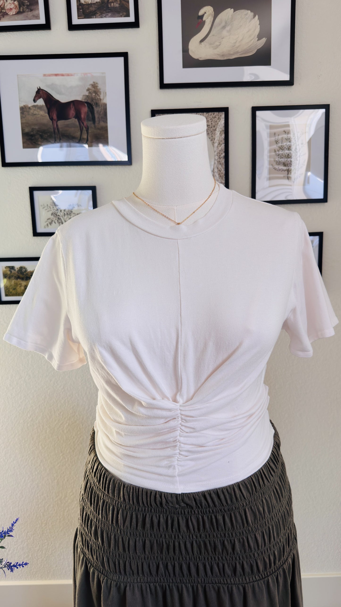 Lulus Cream Ruched Cropped Tee - Size M