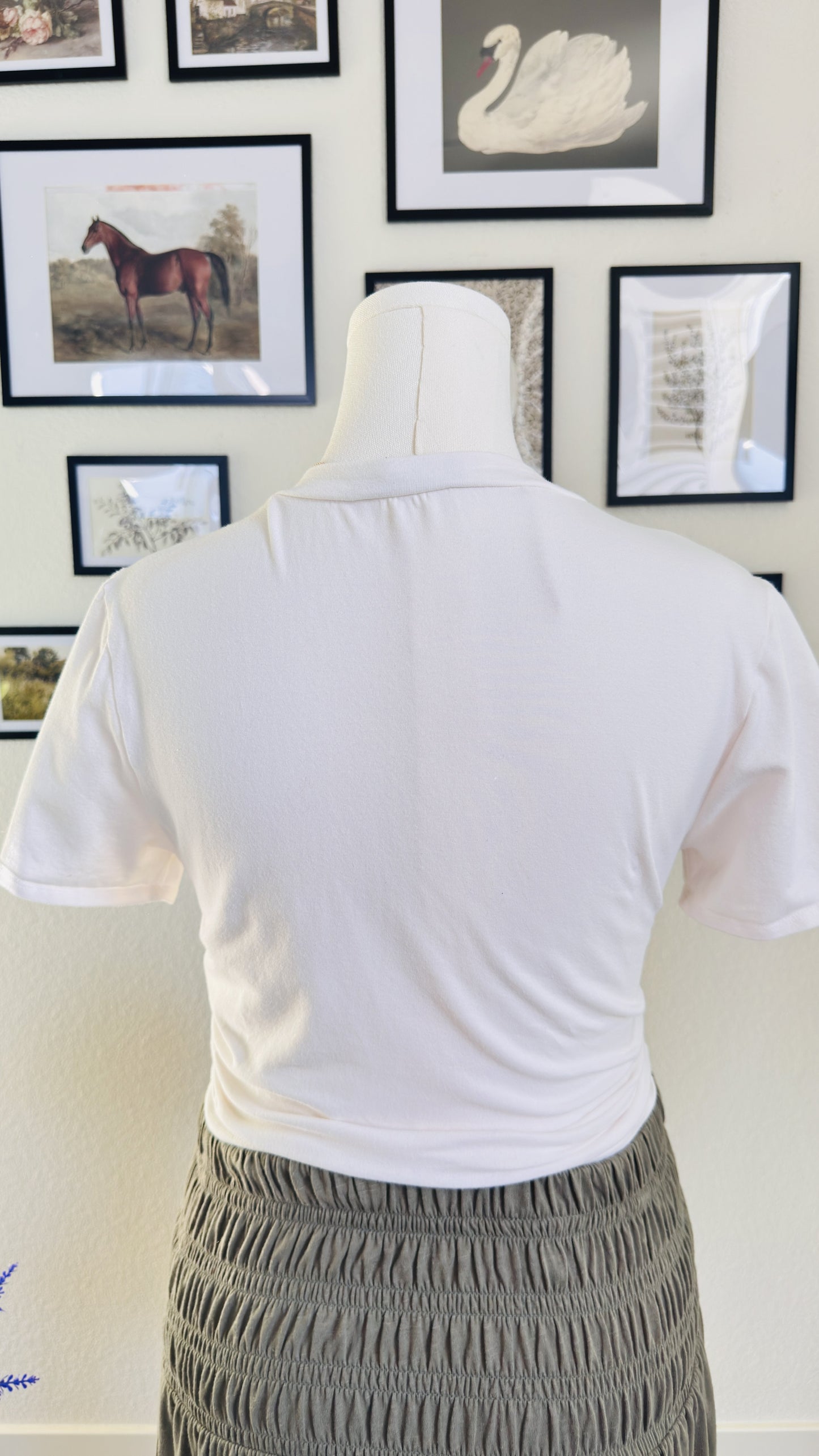 Lulus Cream Ruched Cropped Tee - Size M