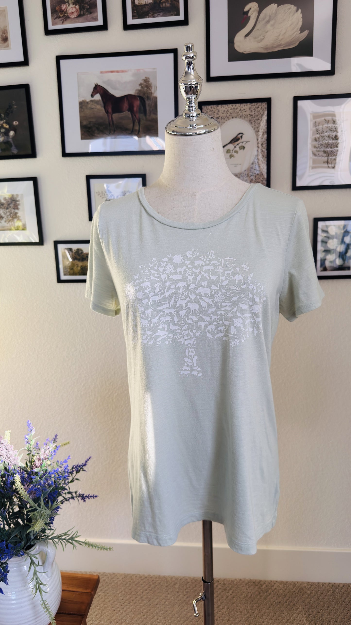 Liz Claiborne Simply Liz Green Animal Tree Graphic Tee - Size S