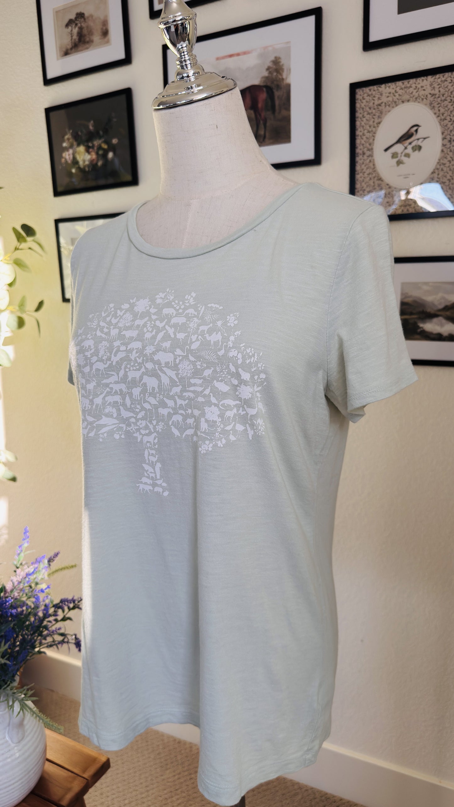 Liz Claiborne Simply Liz Green Animal Tree Graphic Tee - Size S