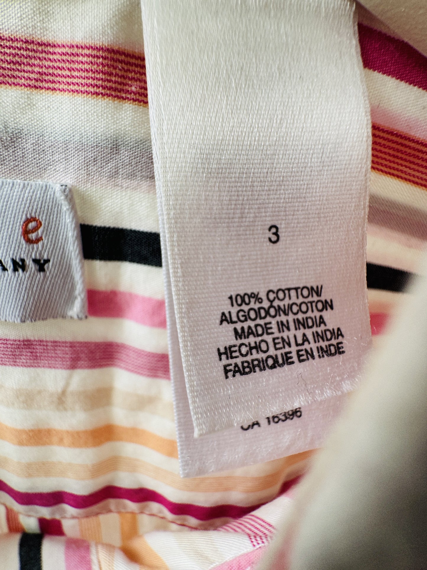 First Issue by Liz Claiborne Woman Striped 3/4 Sleeve Button-Down Shirt, Size 3