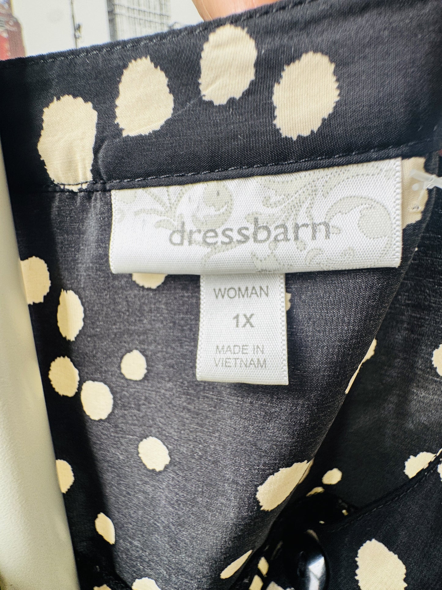 Dress Barn Black and Cream Abstract Polka Dot Henley Blouse - Size 1X