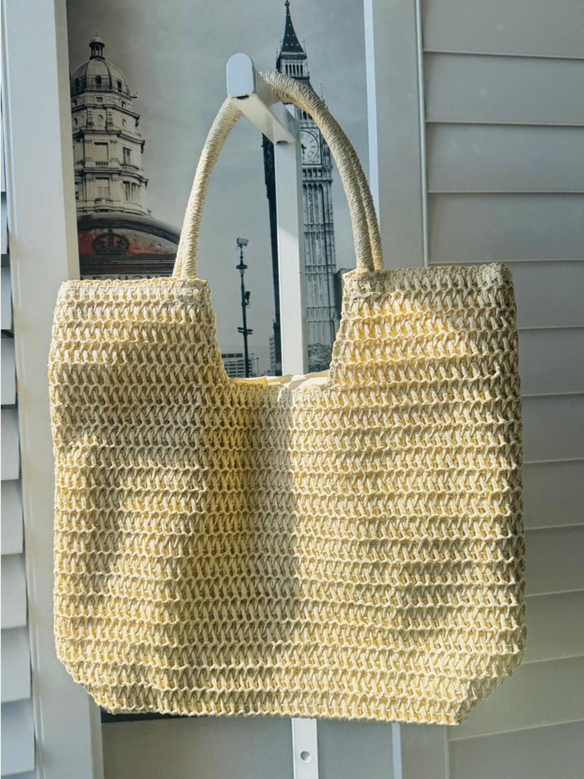 Boutique. Beige Woven Tote with Rope Handles
